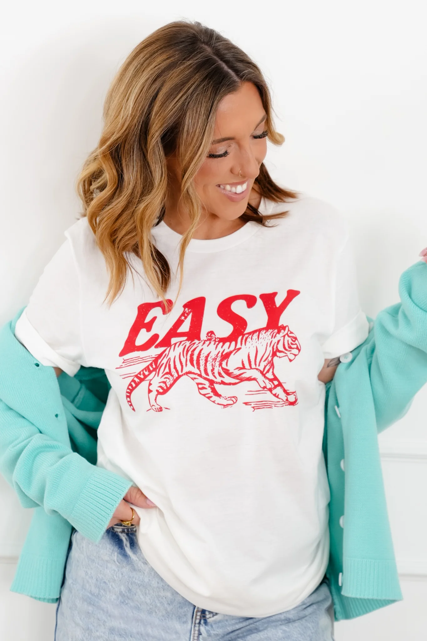 Plus/Reg White Short Sleeve "Easy Tiger" Graphic Tee - Image 5