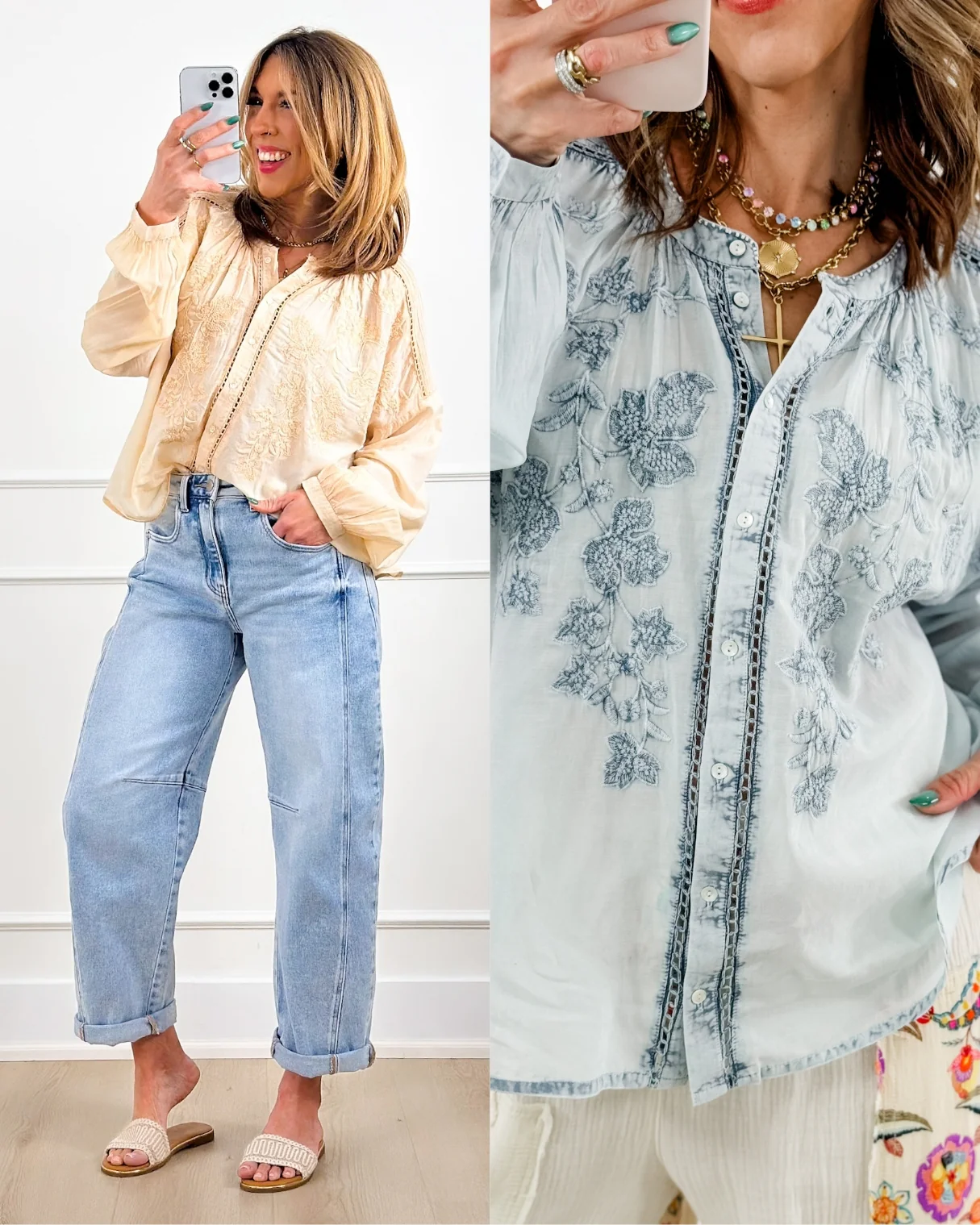 POL Embroidered Long Sleeve Button Up Blouse