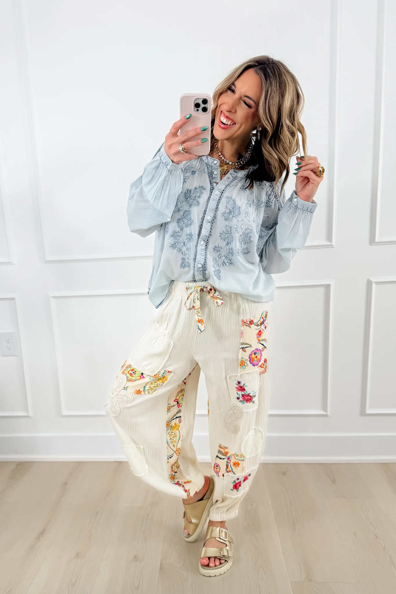 POL Embroidered Long Sleeve Button Up Blouse - Image 4