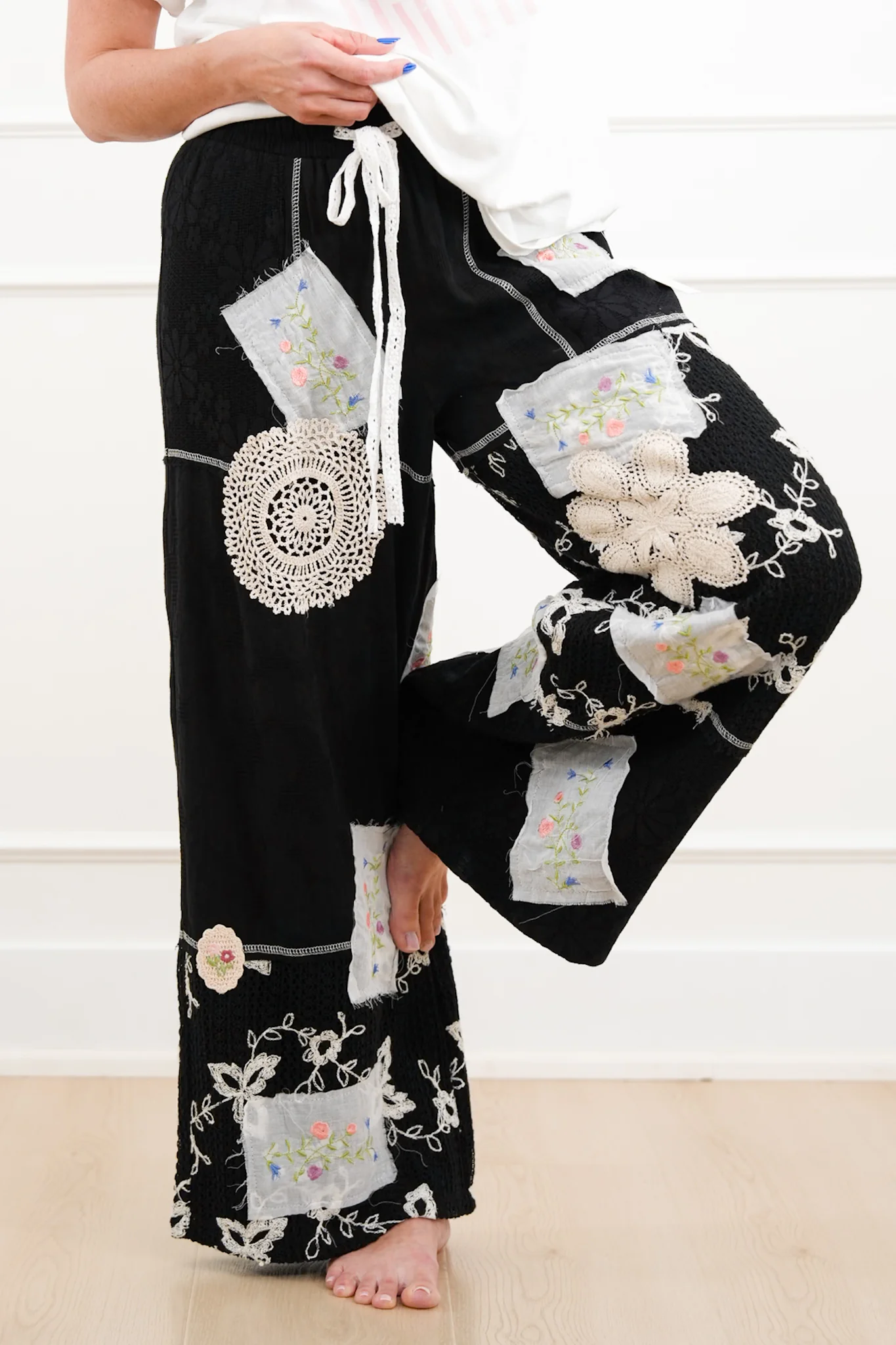 POL Floral Patch Elastic Waist Wide Leg Pants - Image 3