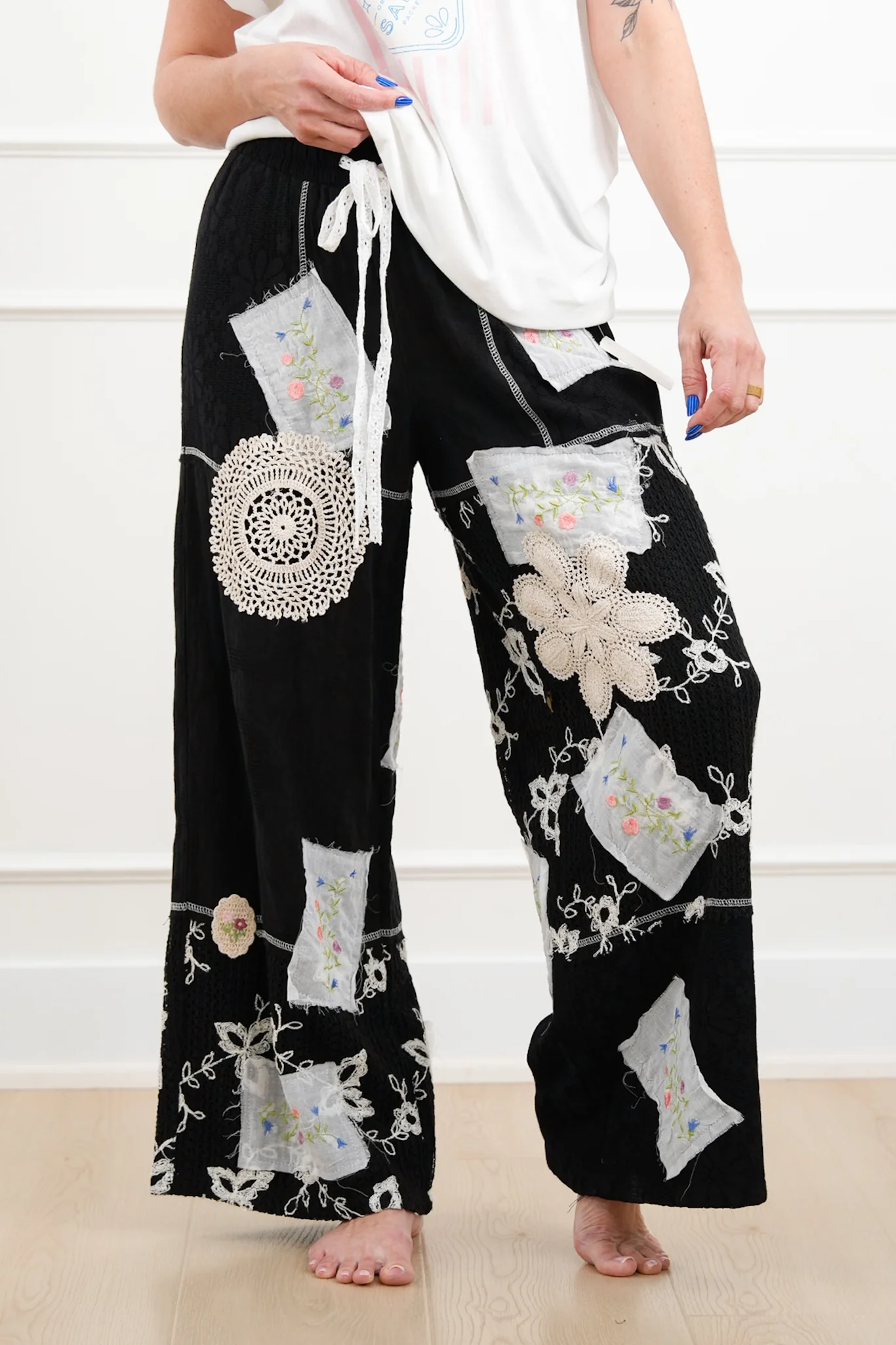 POL Floral Patch Elastic Waist Wide Leg Pants - Image 5