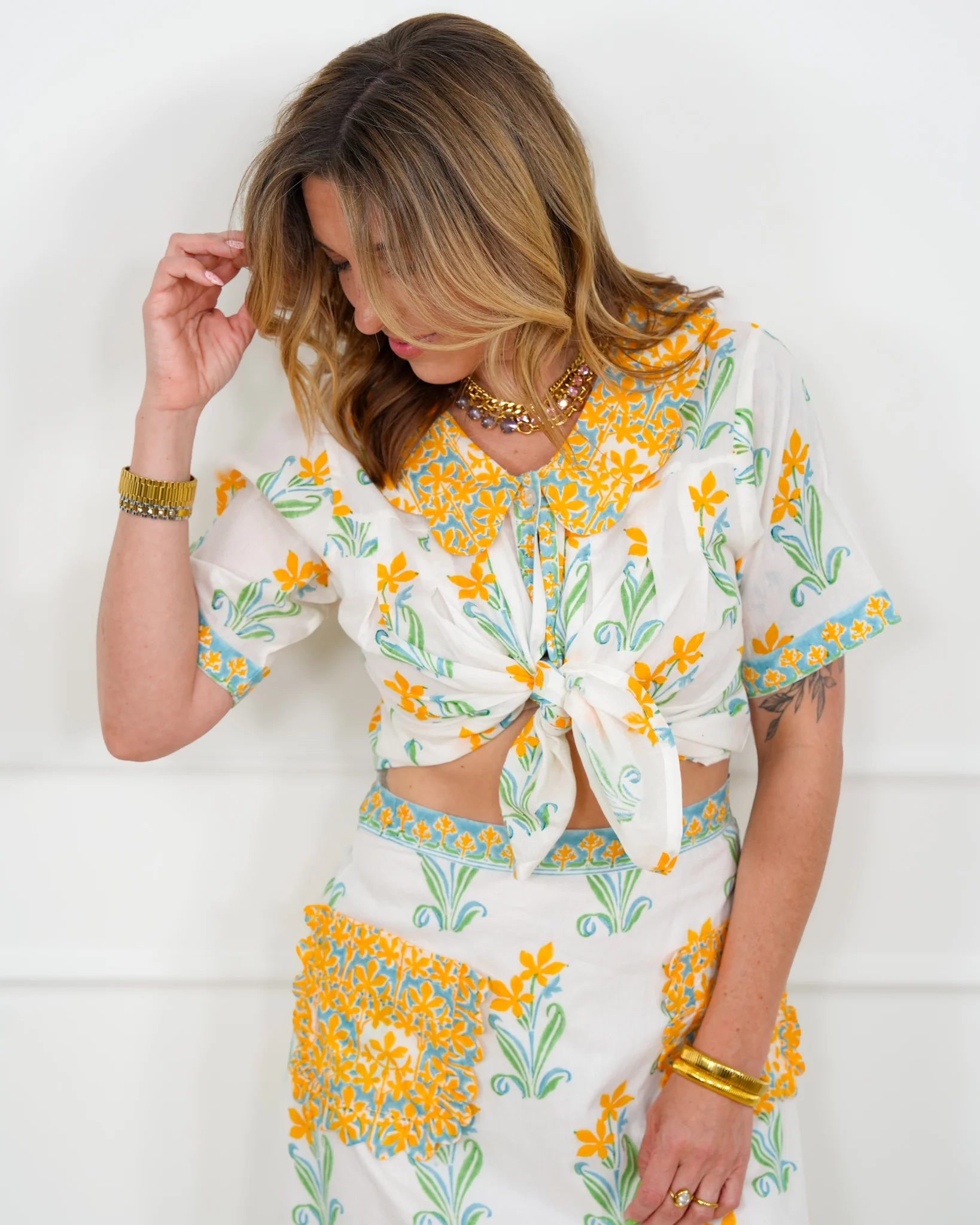 POL Floral Print Short Sleeve Button Up Blouse