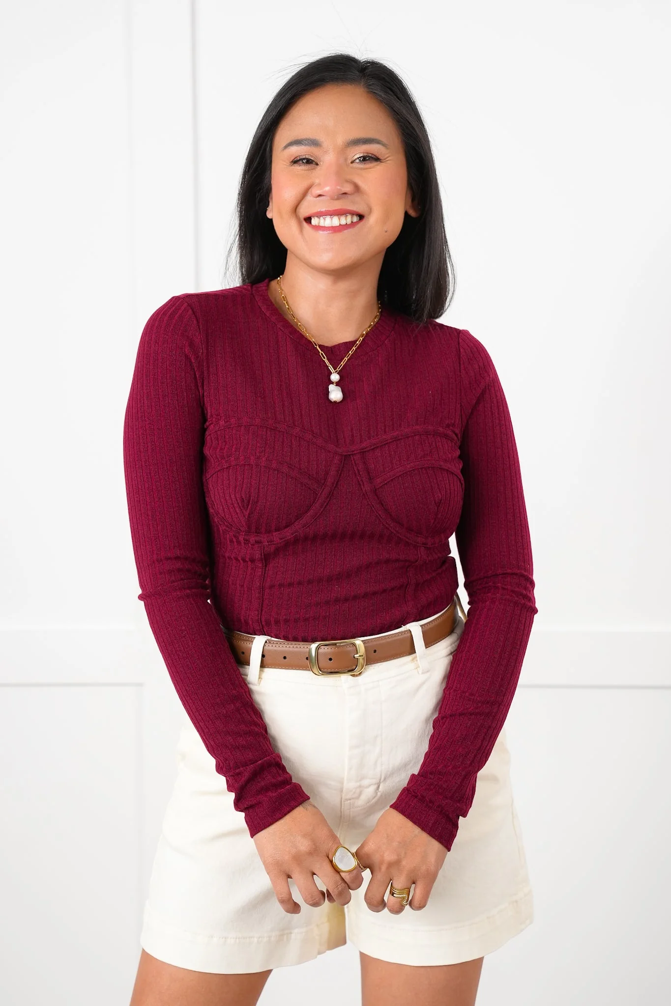 Ribbed Knit Long Sleeve Corset Top - Image 11