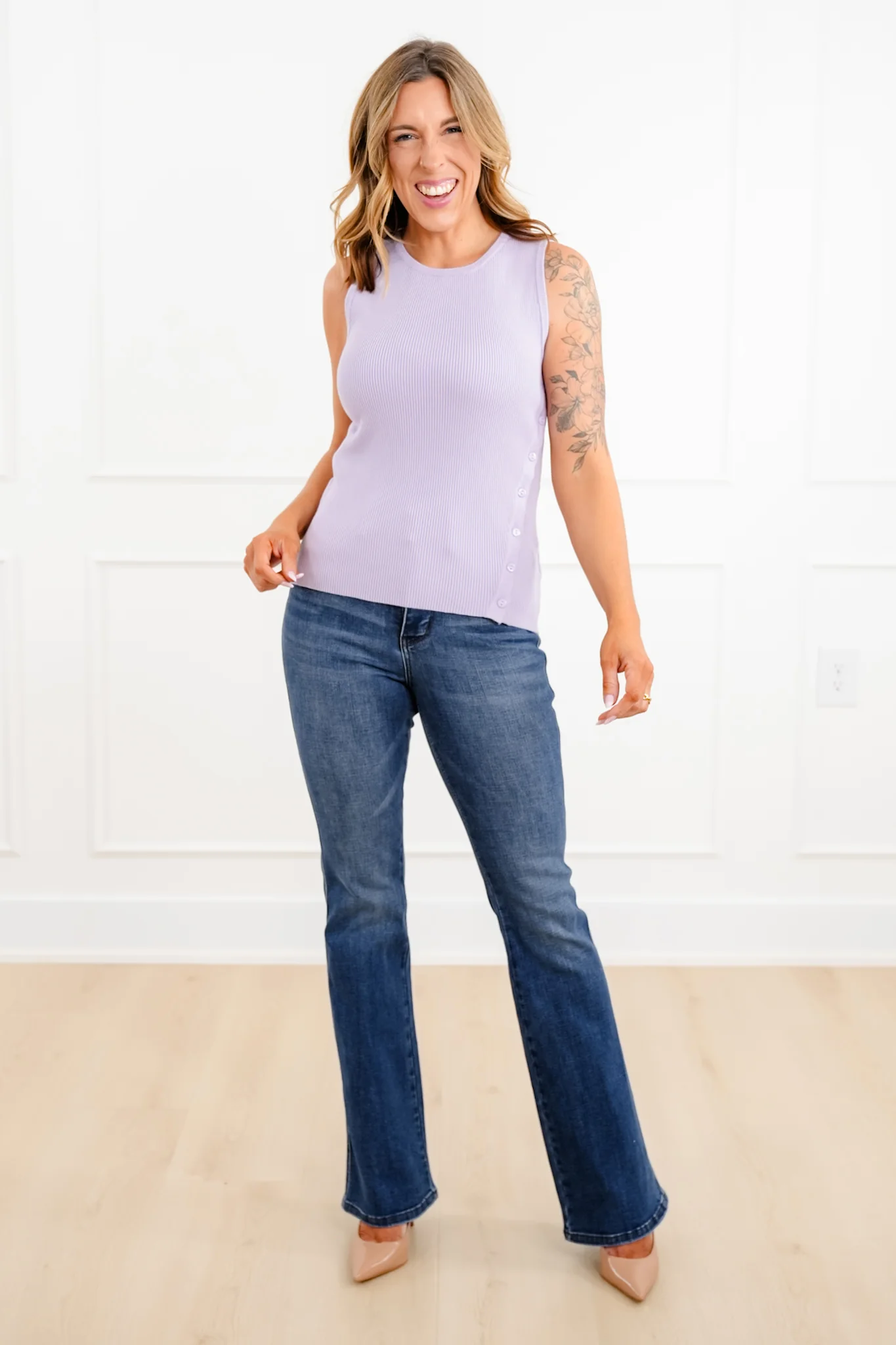 Ribbed Sleeveless Tank Top with Button Accent - Image 6
