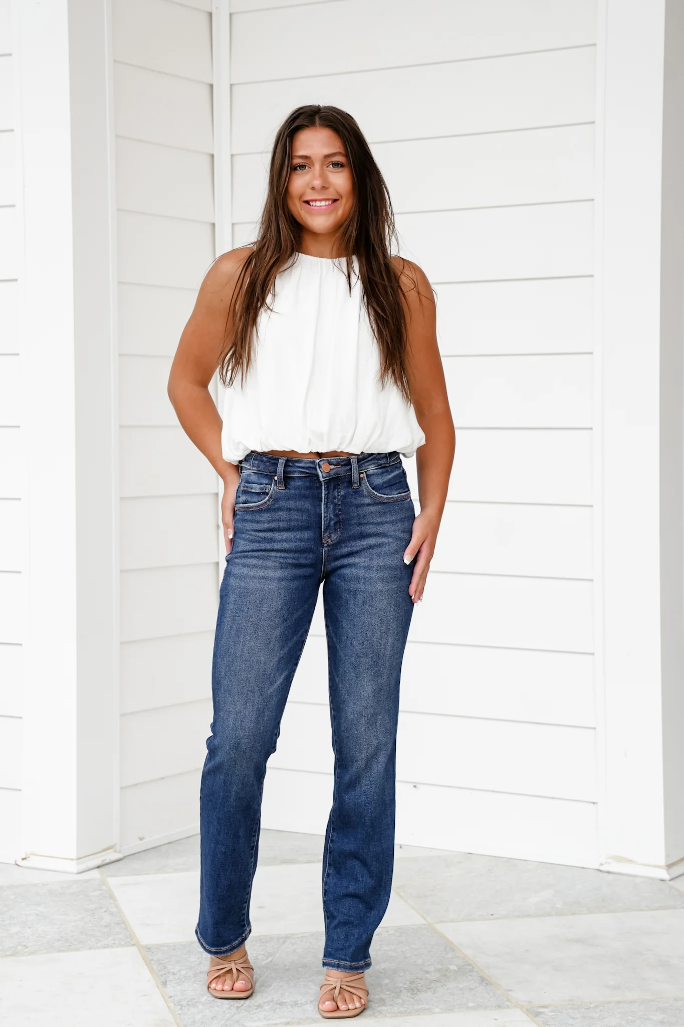 Risen The One and Only High Rise Dark Wash Tummy Control Straight Leg Jeans with Adjustable Waistband - Image 11