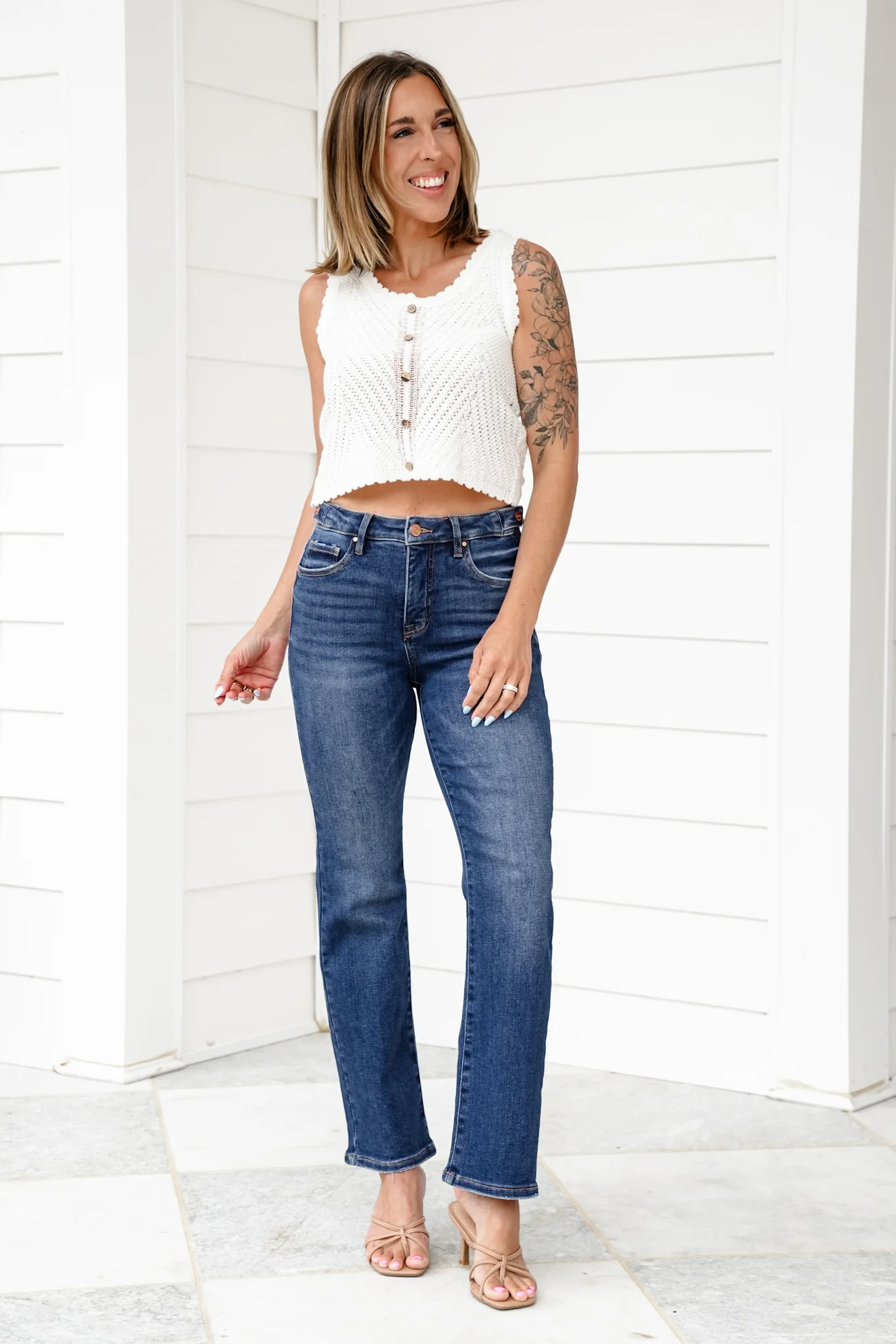 Risen The One and Only High Rise Dark Wash Tummy Control Straight Leg Jeans with Adjustable Waistband - Image 5