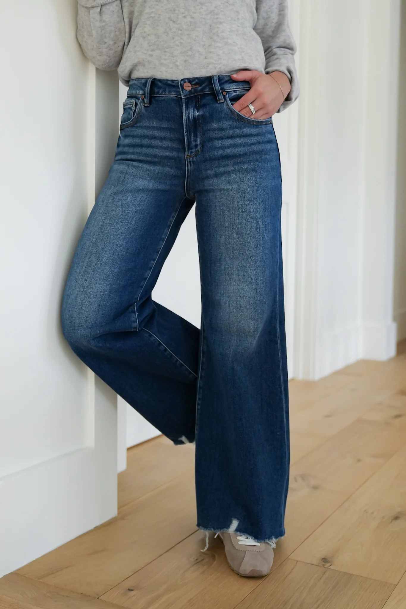 Risen High Rise Dark Wash Wide Leg Jeans - Image 11