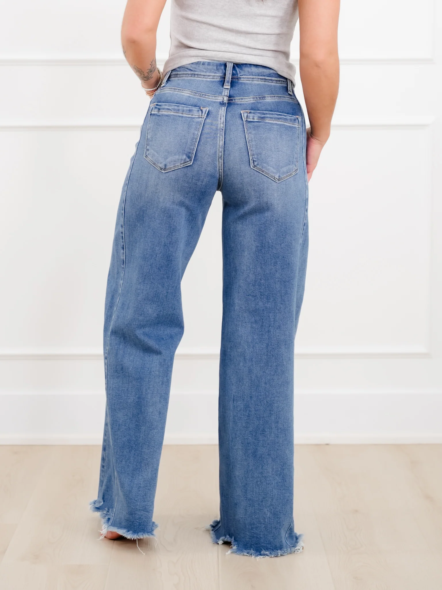 Risen High Rise Medium Wash Wide Leg Jeans - Image 13