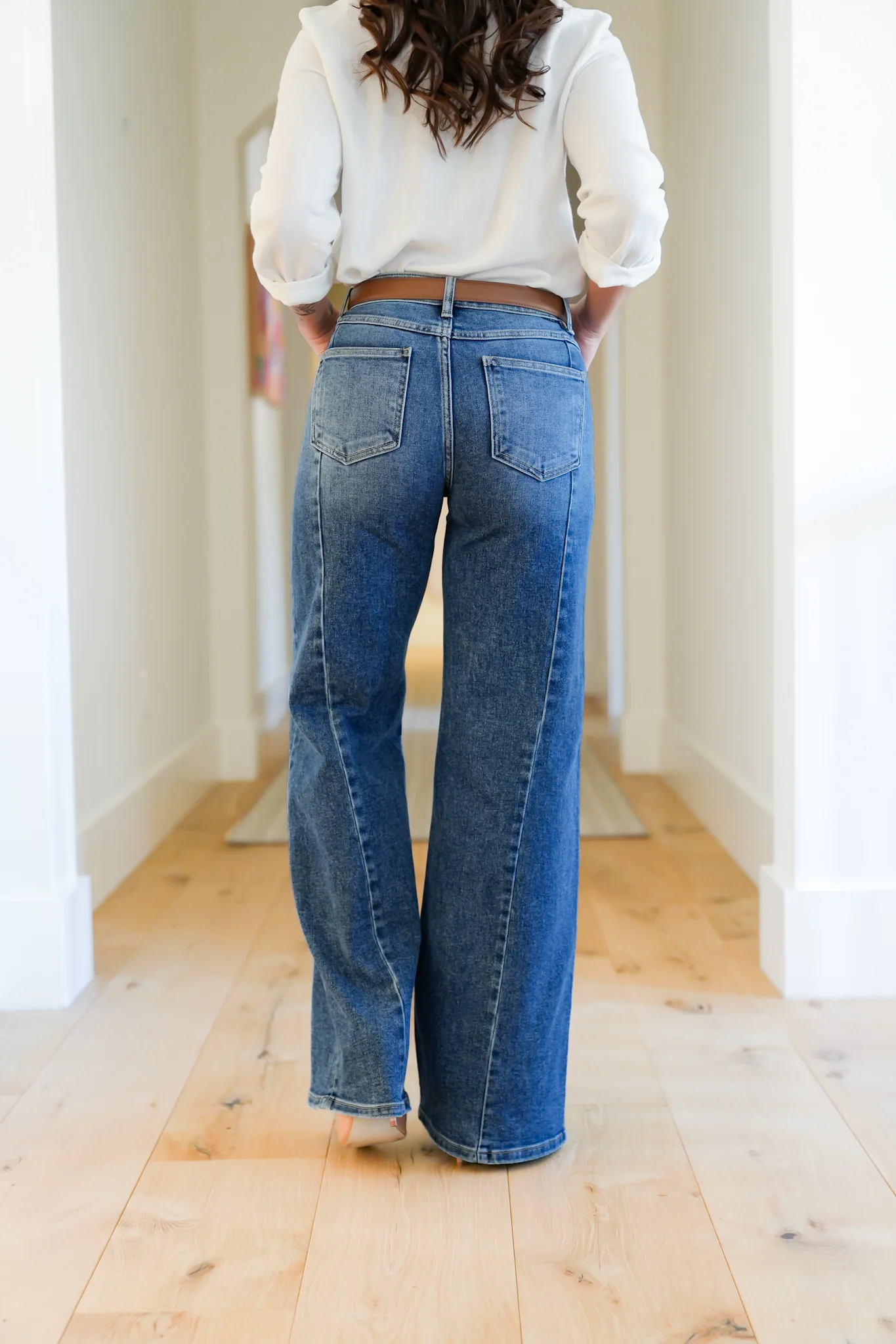 Risen Multi Inseam Dark Wash Wide Leg Seam Front Jeans - Image 6