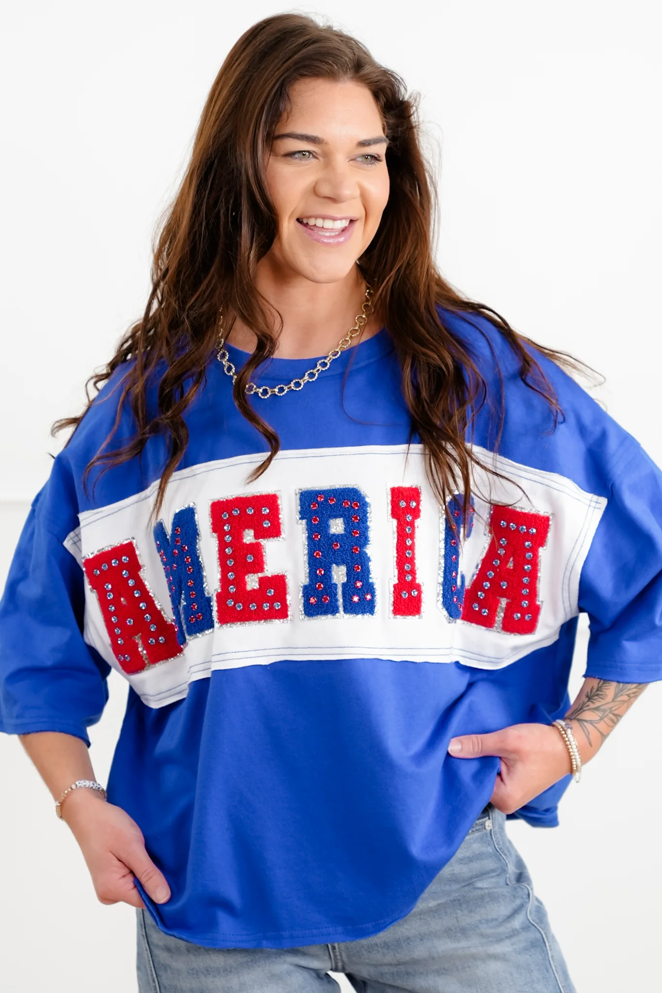 Short Sleeve Top with "America" Patch Detail - Image 2