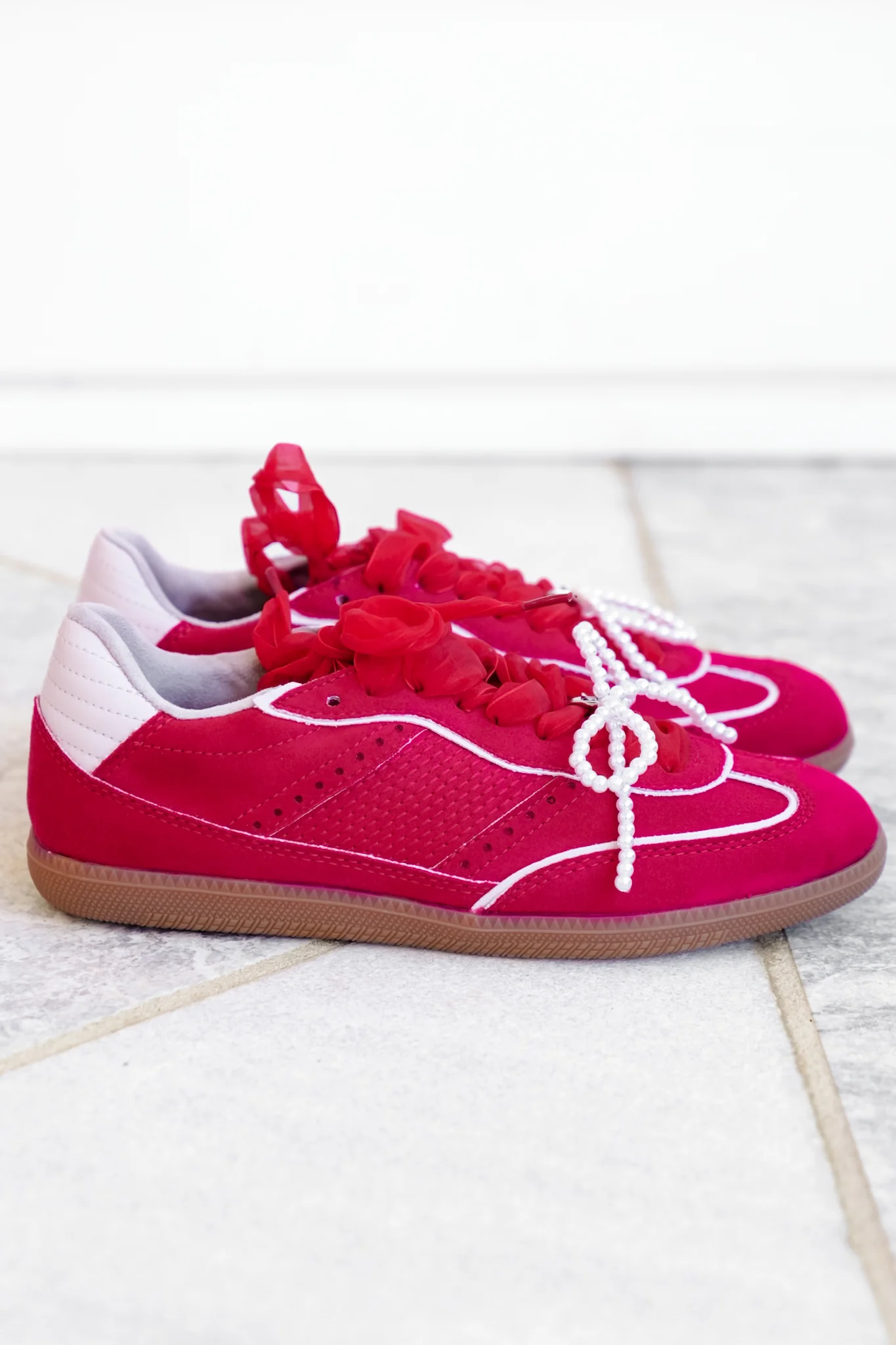 Shu Shop Lace Up Sneaker with Pearl Bow - Image 6