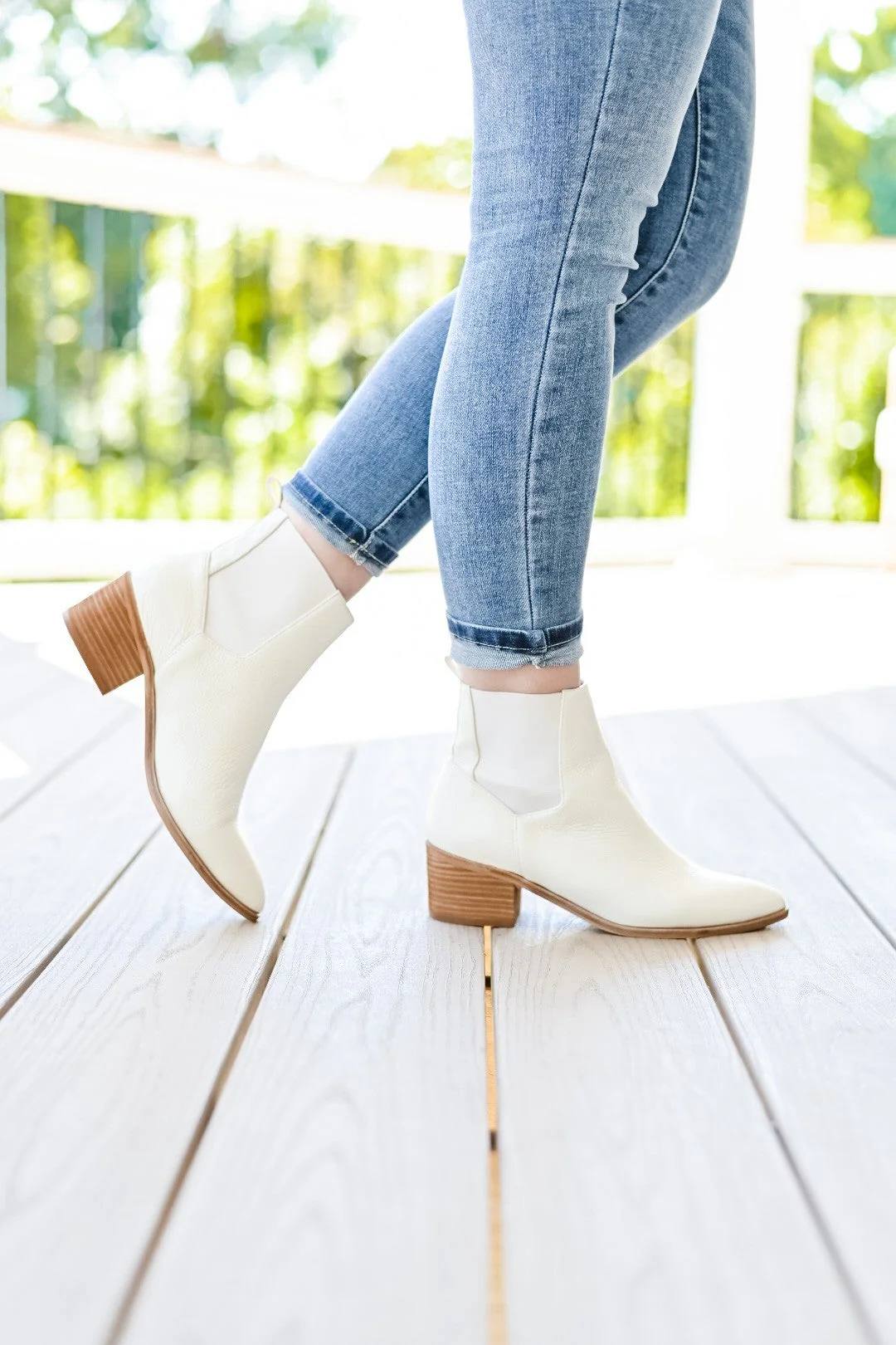 Soft Cow Leather & Elastic Sides Slip On White Chelsea Bootie With Heel - Image 4