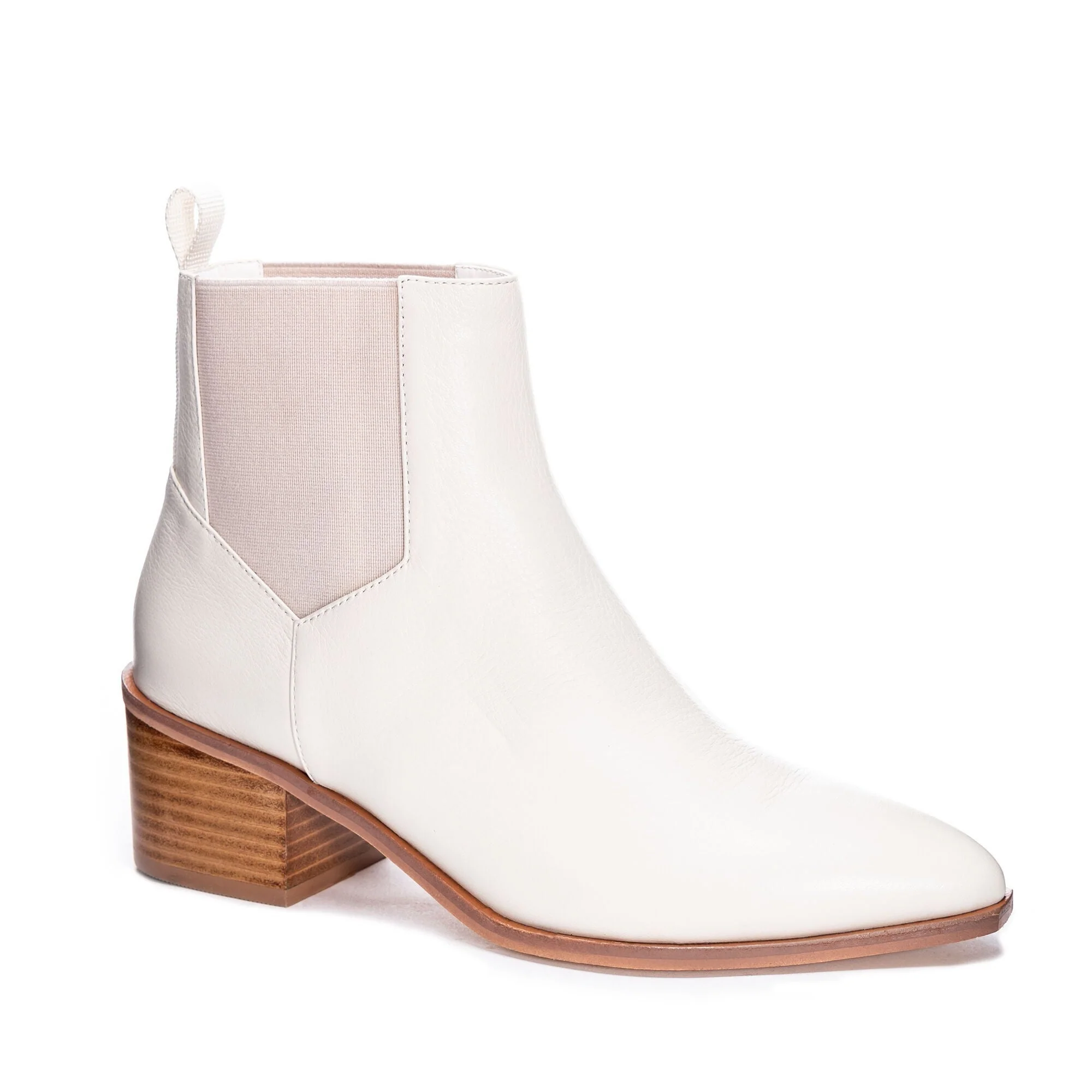 Soft Cow Leather & Elastic Sides Slip On White Chelsea Bootie With Heel - Image 5