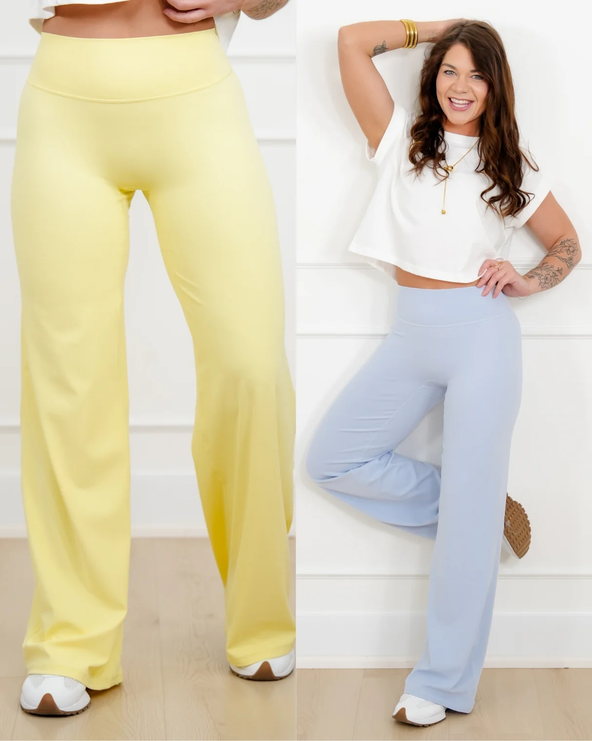 Solid Color High Waist Straight-Leg Pants