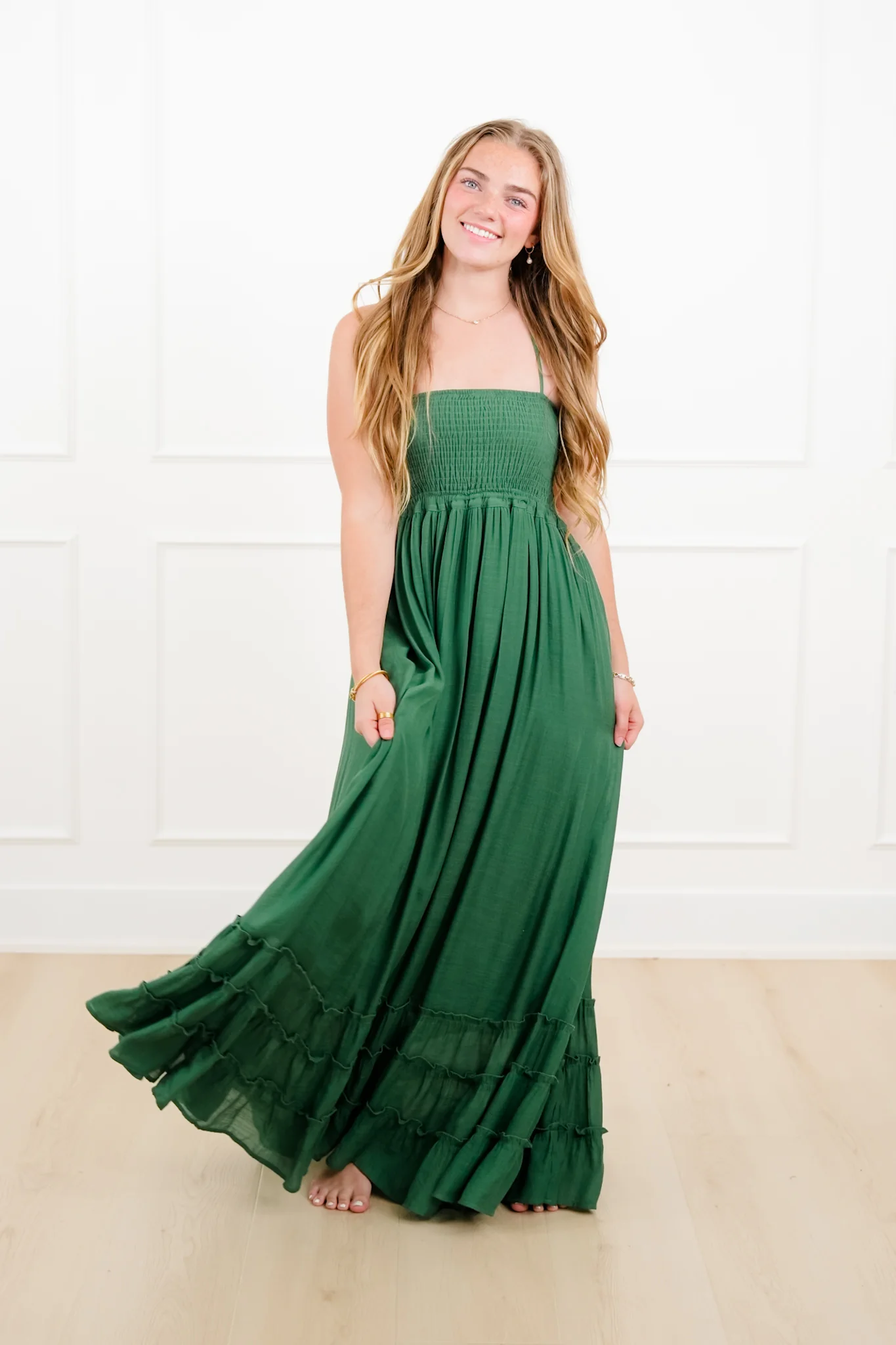 Solid Color Sleeveless Smocked Maxi Dress - Image 3