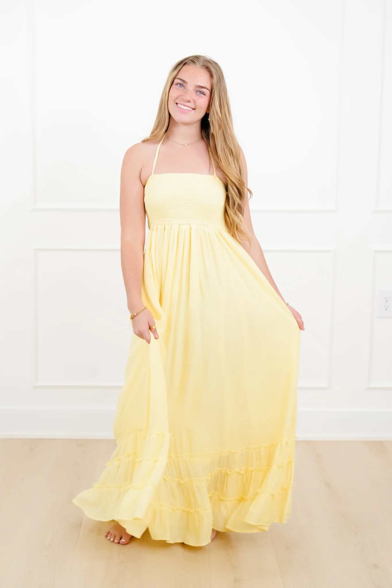Solid Color Sleeveless Smocked Maxi Dress - Image 5