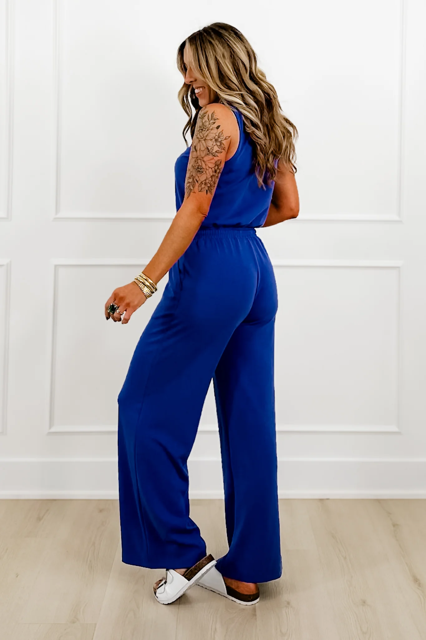 Solid Knit Sleeveless Tie at the Waist Jumpsuit - Image 6