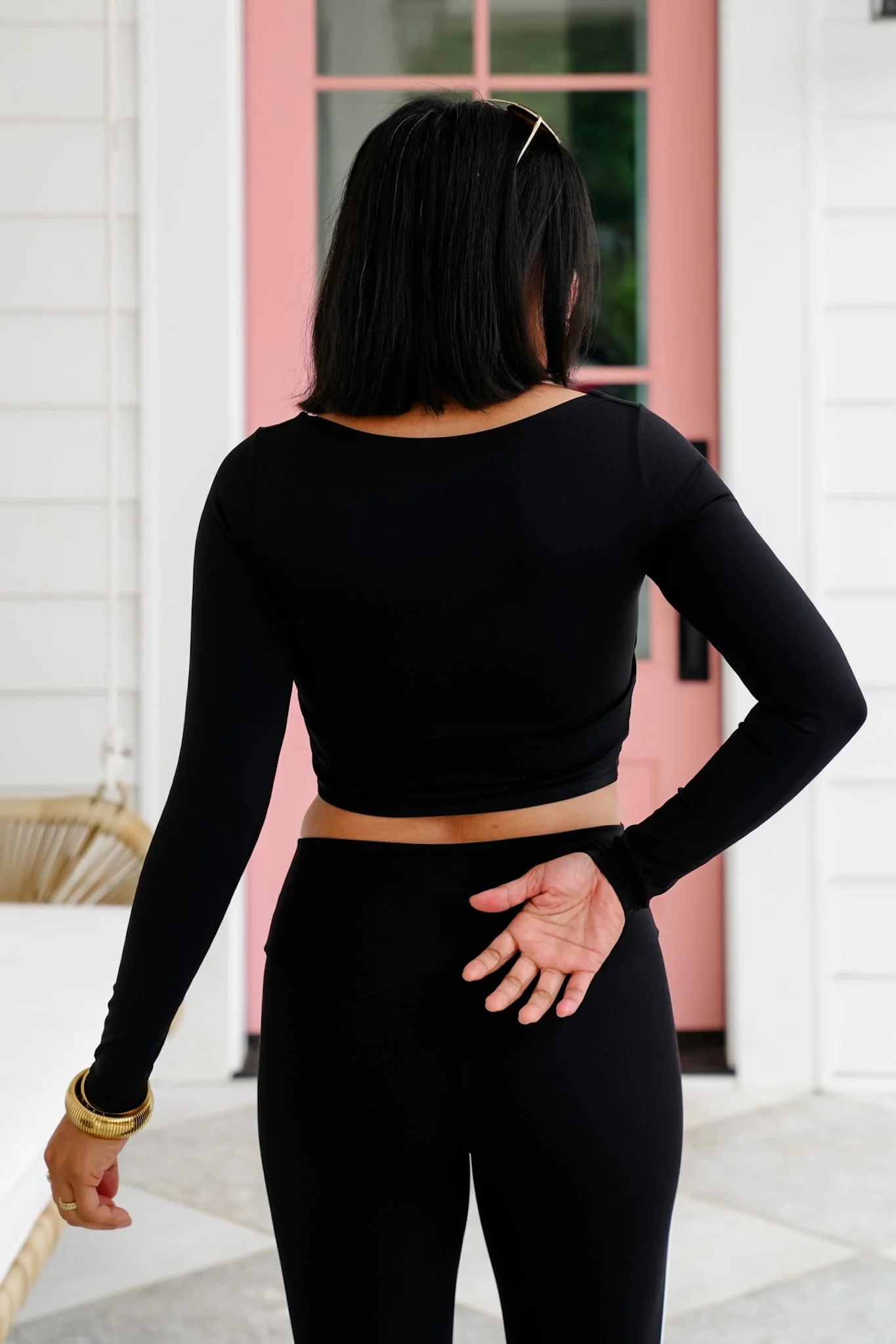 Solid Long Sleeve Square Neck Cropped Top - Image 7