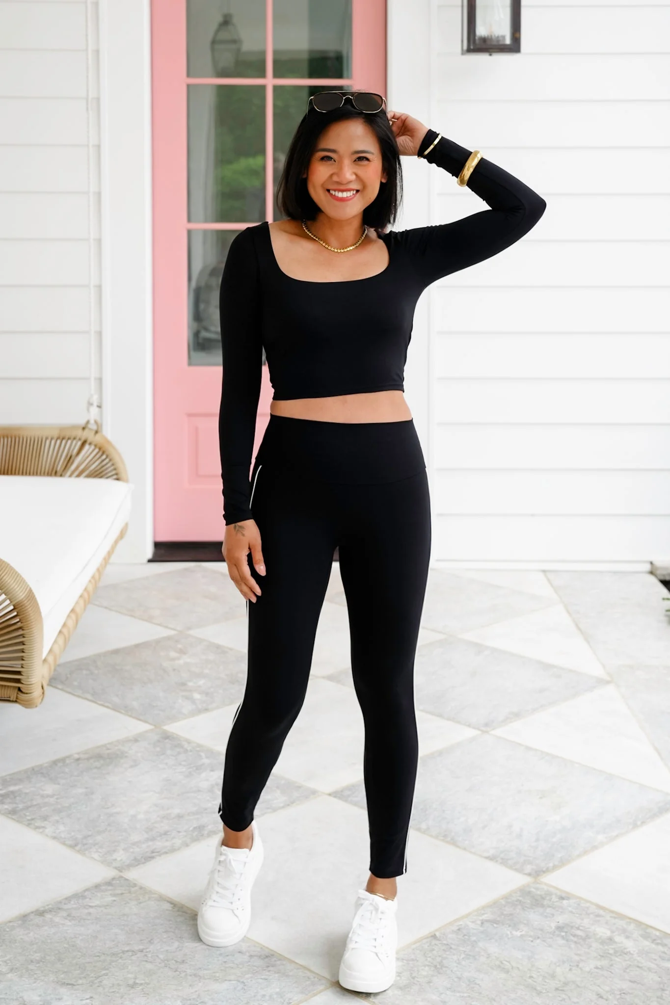 Solid Long Sleeve Square Neck Cropped Top - Image 9