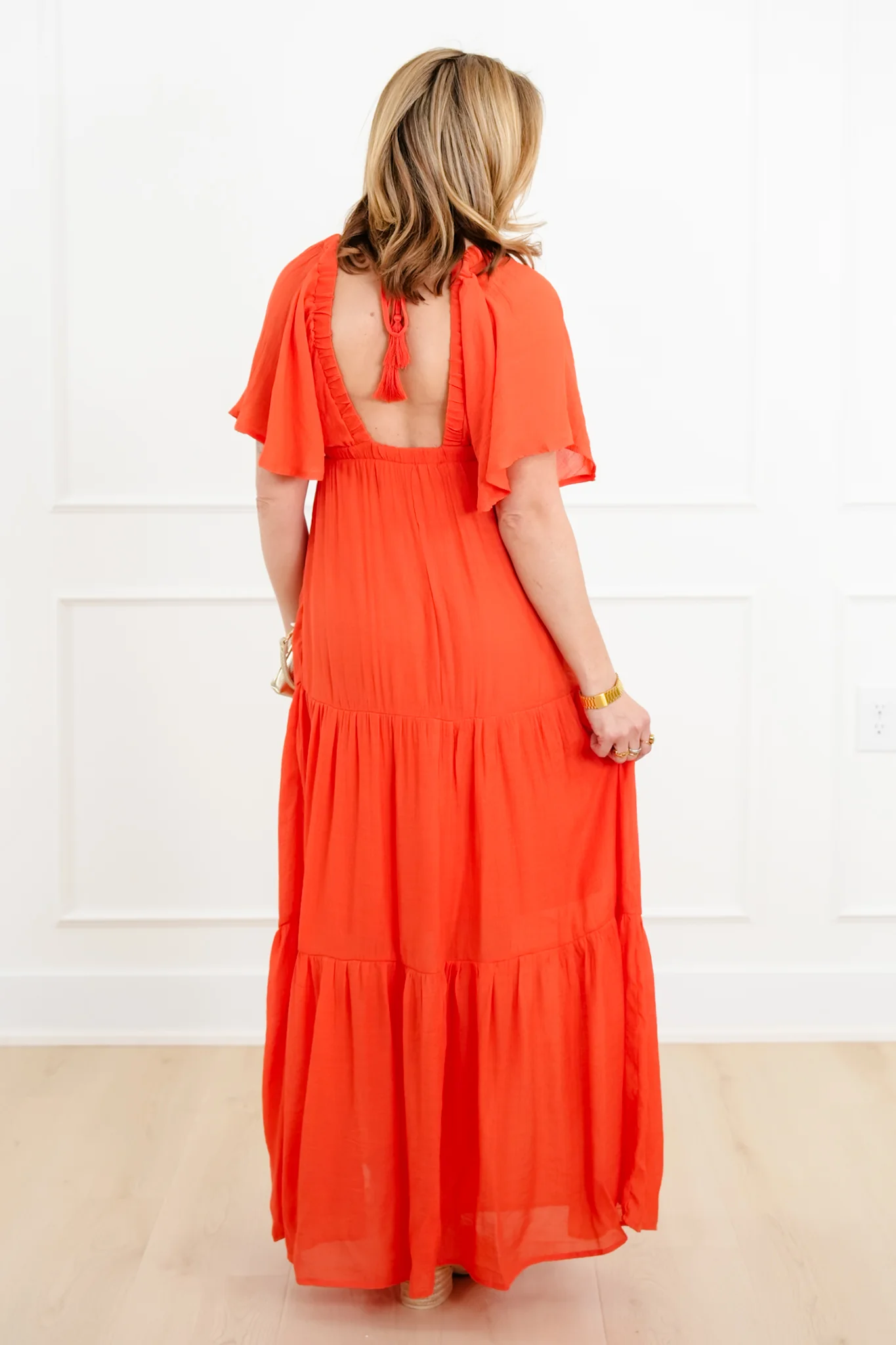 Solid Short Sleeve V-Neck Tiered Maxi Dress - Image 8