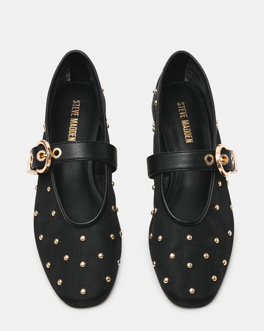 Steve Madden Mesh Flats with Gold Tone Studs and Metal Buckle Strap - Image 4