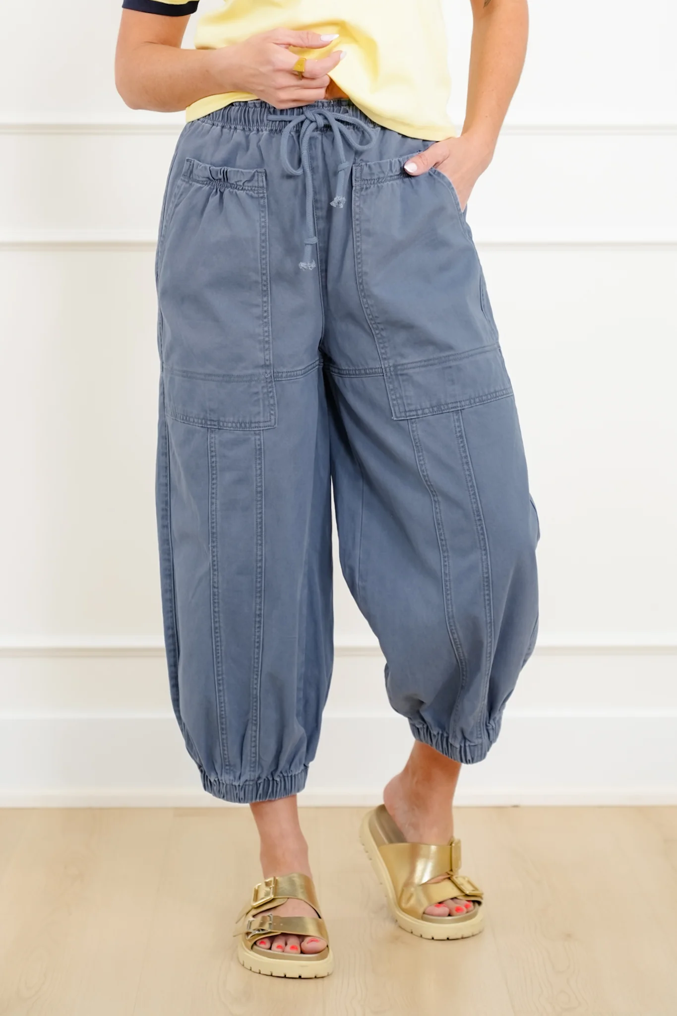 Stone Wash Elastic Waist Jogger Pants
