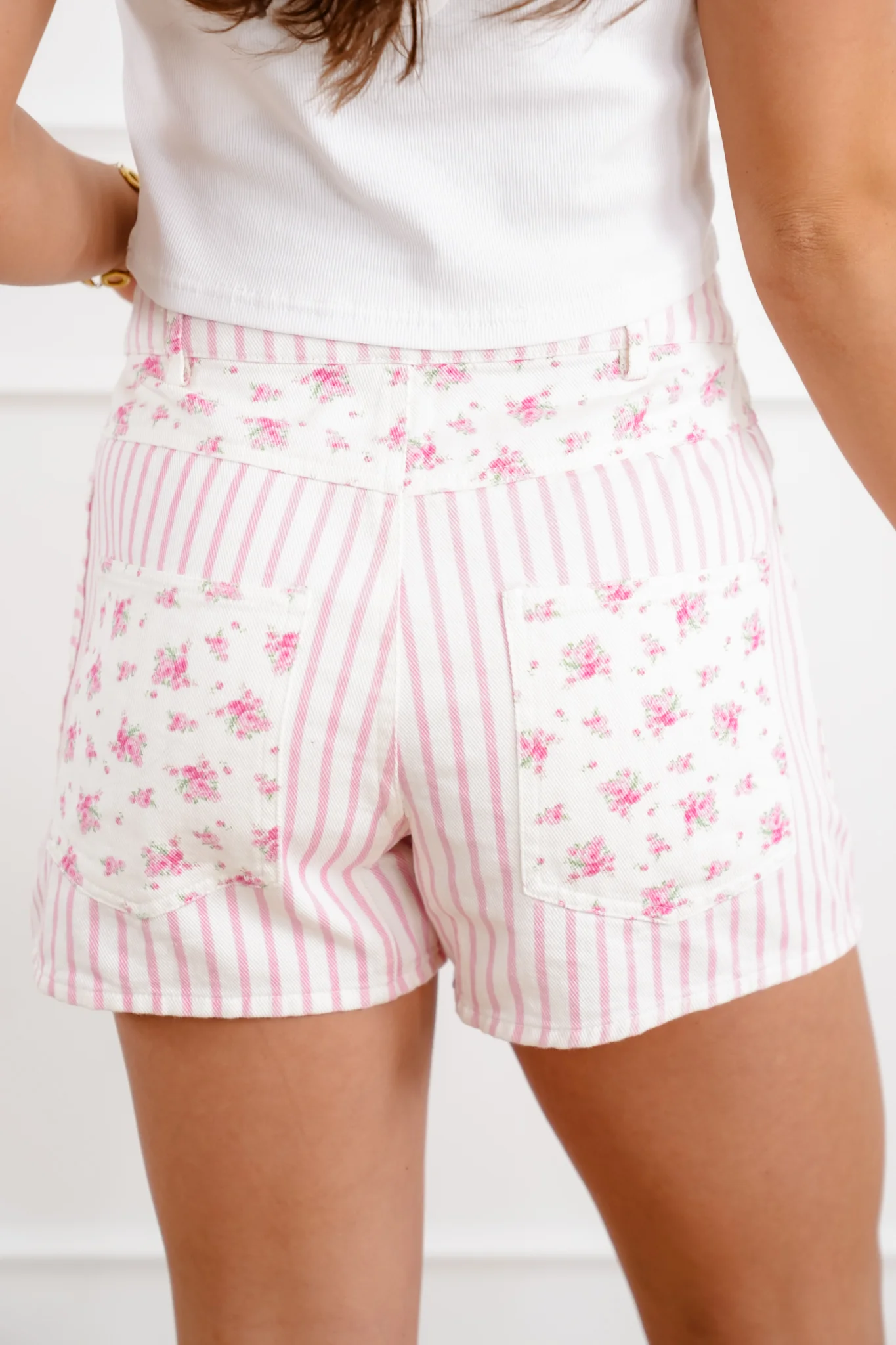 Stripe and Floral Shorts with Drawstring Waist - Image 4