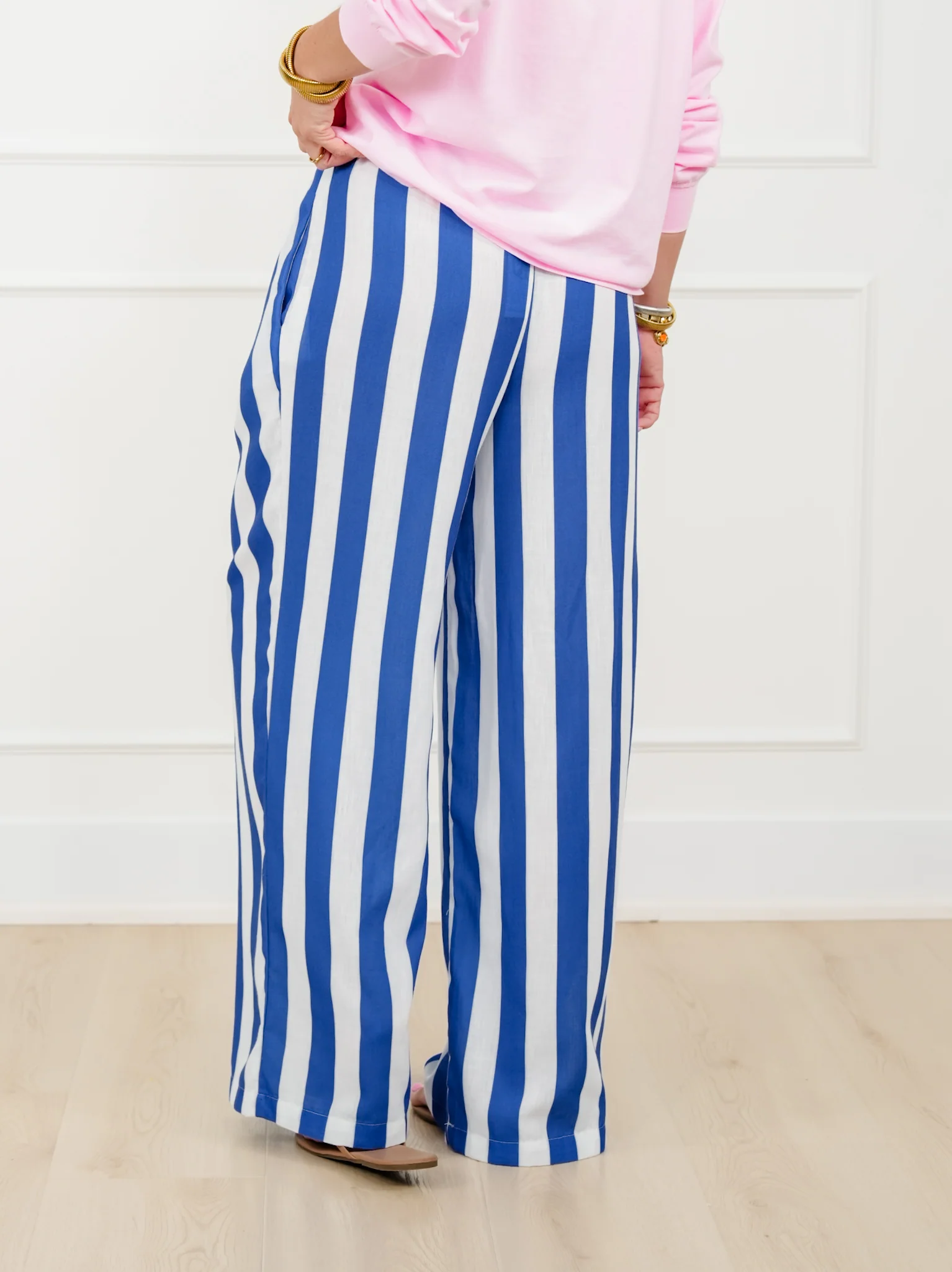 Stripe Elastic Waist Wide Leg Pants - Image 4