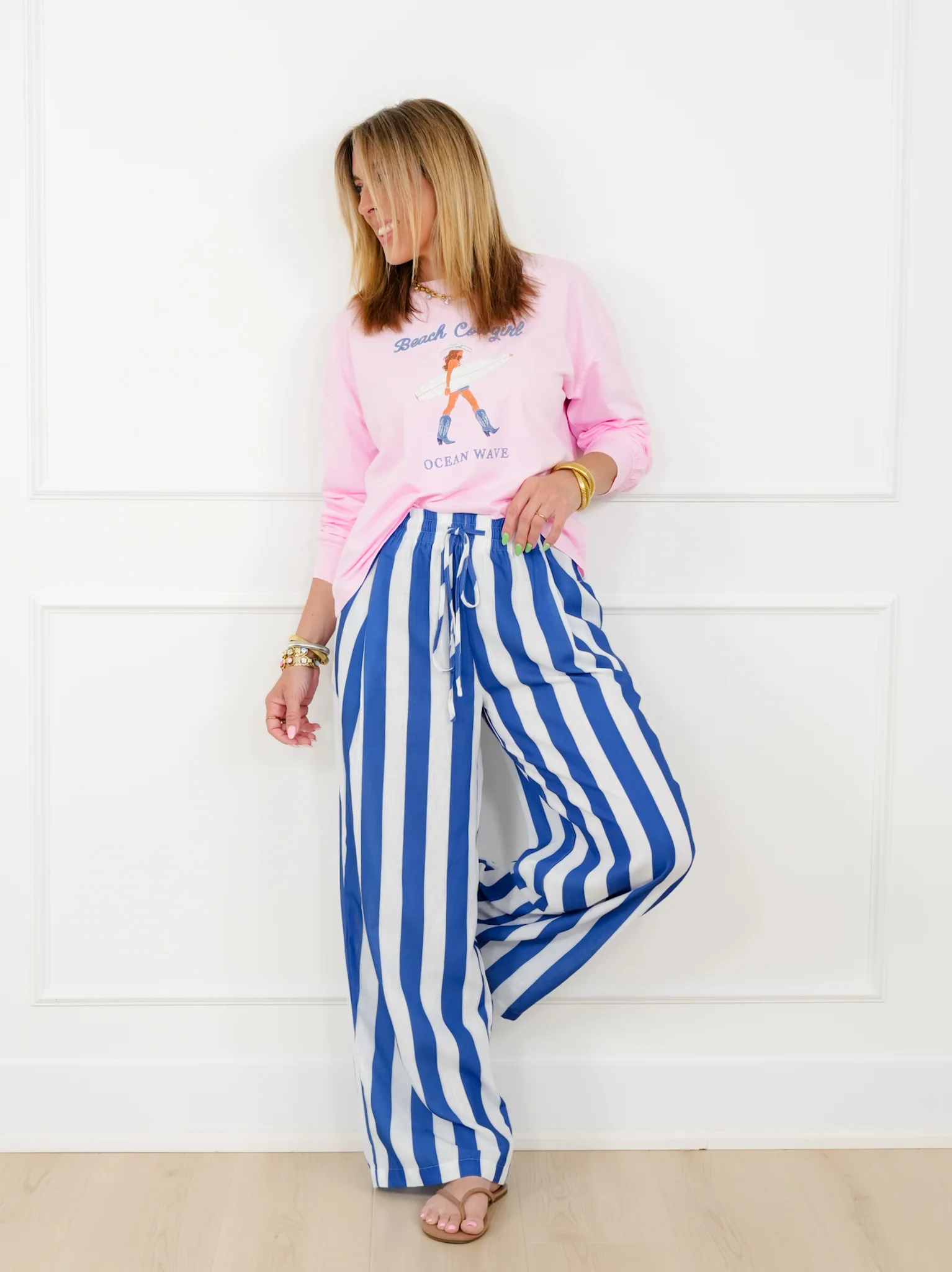 Stripe Elastic Waist Wide Leg Pants - Image 5