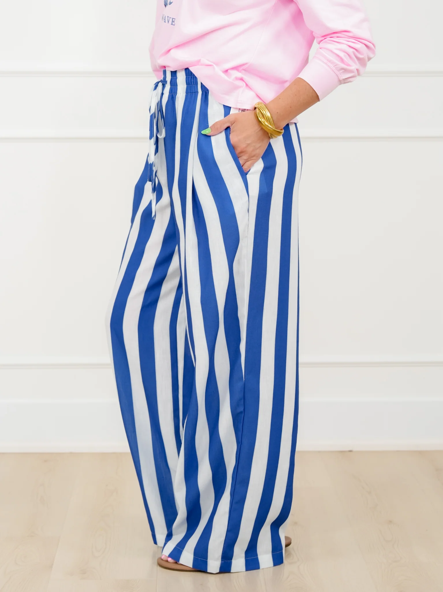 Stripe Elastic Waist Wide Leg Pants - Image 8