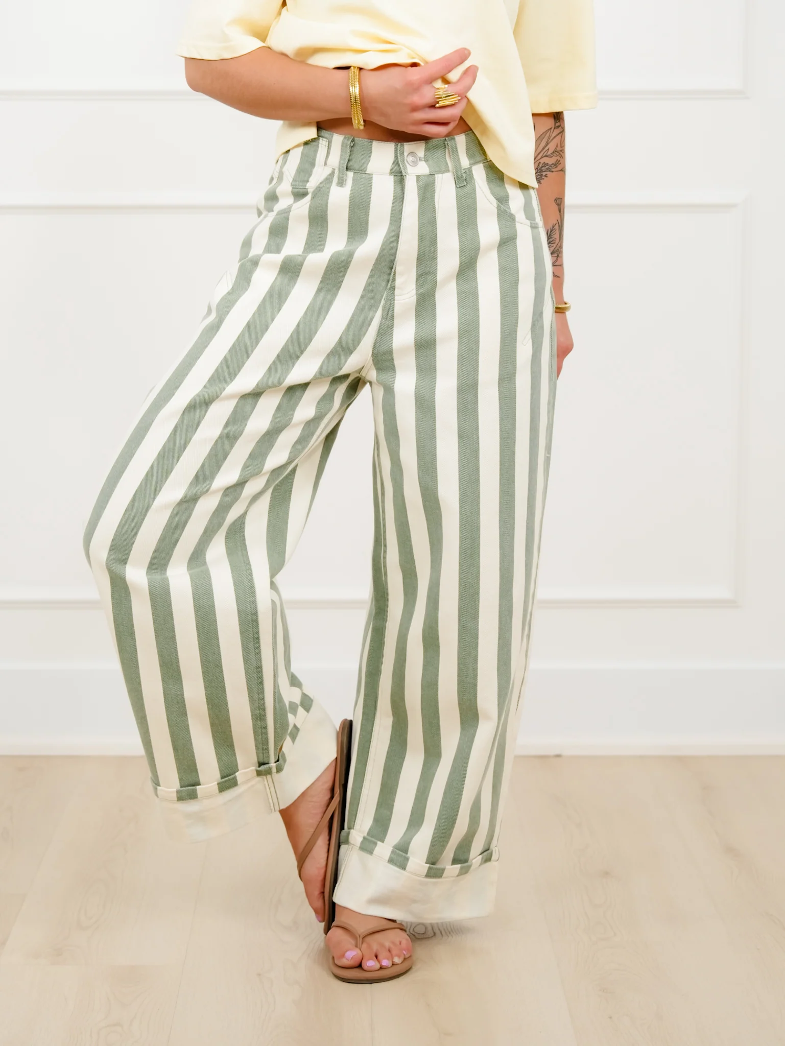 Stripe High Waist Cuffed Leg Barrel Pants - Image 6