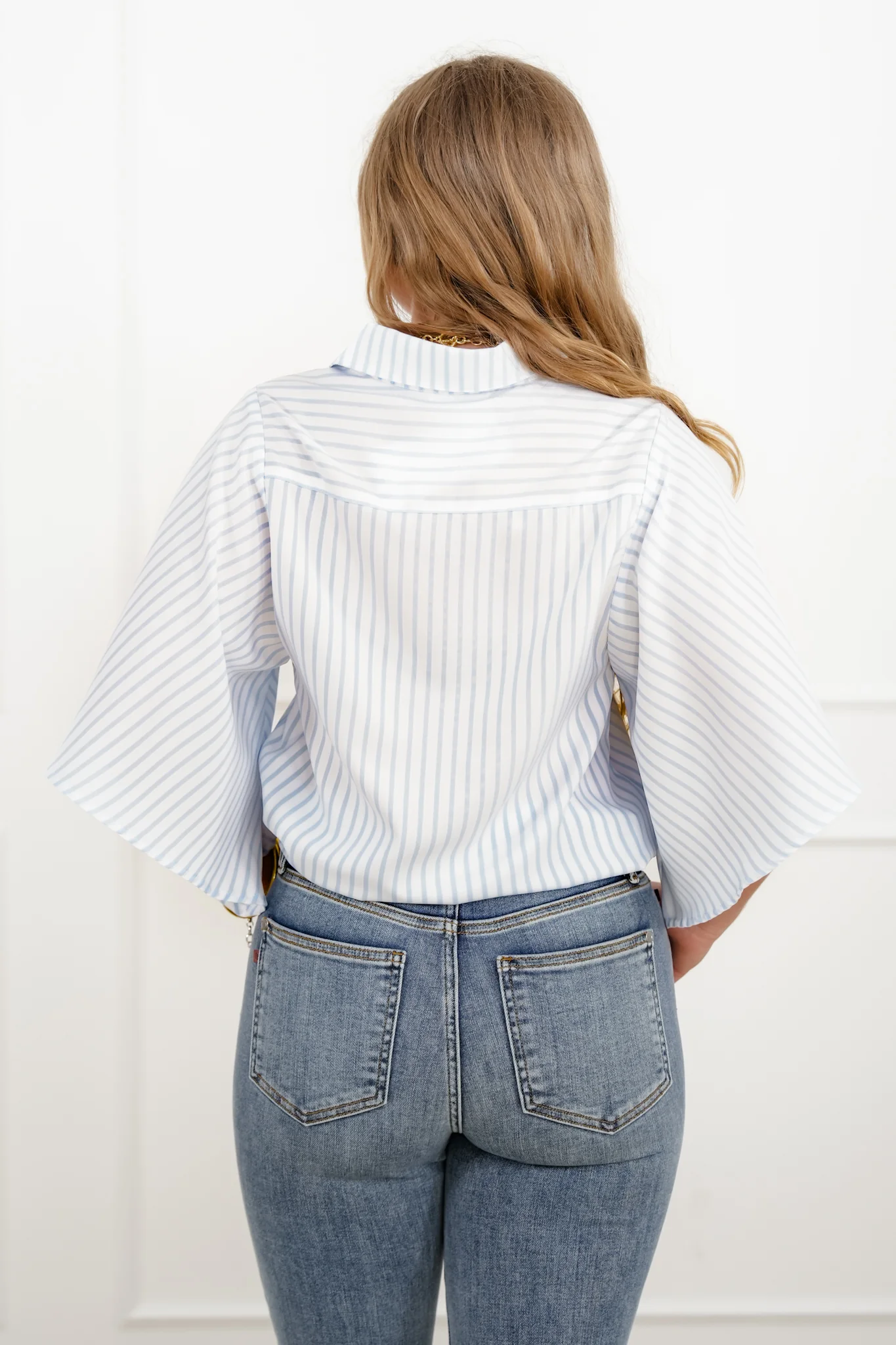 Stripe Kimono Sleeve Button Down Top - Image 8