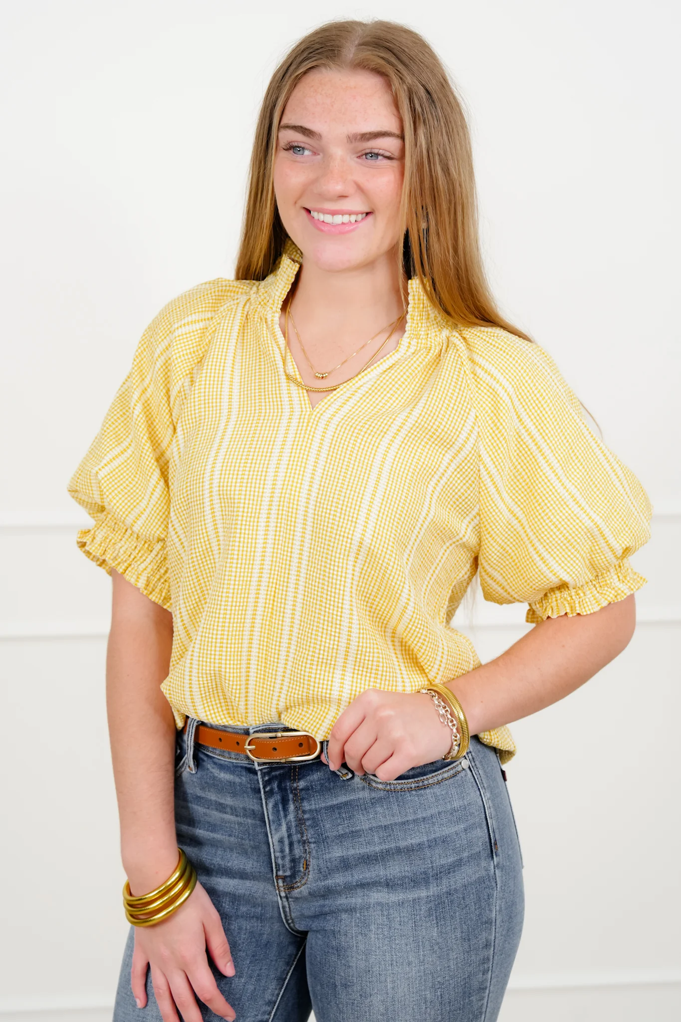 Stripe Short Sleeve Top with Ruffle Detail - Image 3