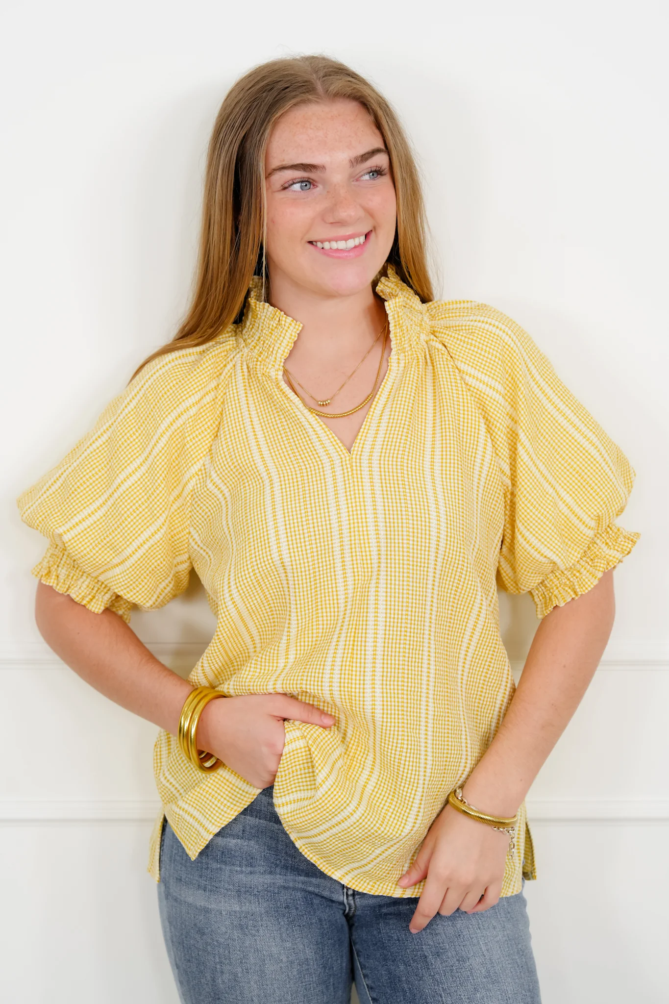 Stripe Short Sleeve Top with Ruffle Detail - Image 4