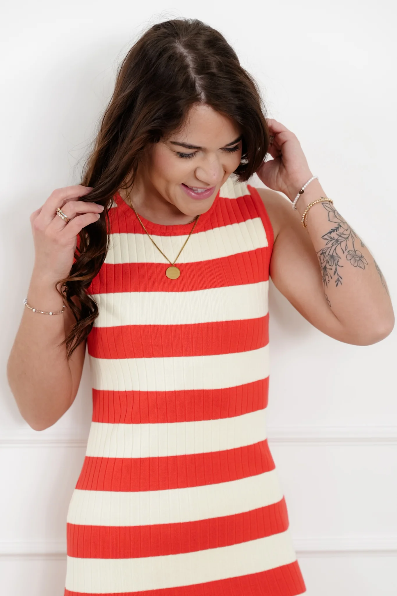 Striped Ribbed Knit Sleeveless Midi Sweater Dress - Image 3