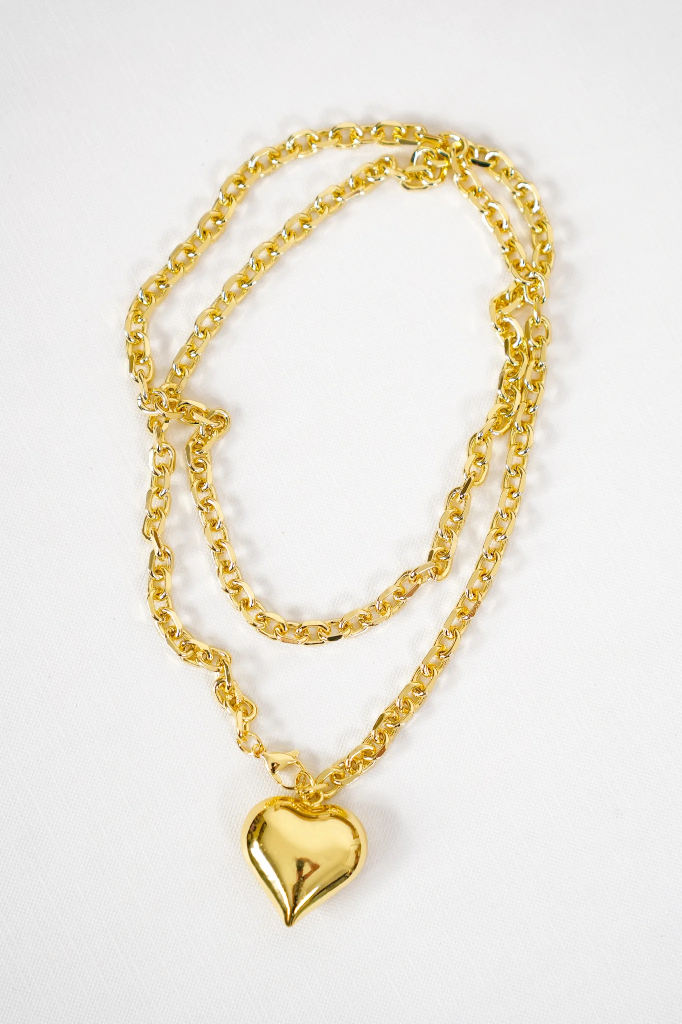 Restock! Marlyn Schiff Adjustable Gold Oval Cable Chain Necklace with Large Hollow Heart Charm - Image 2