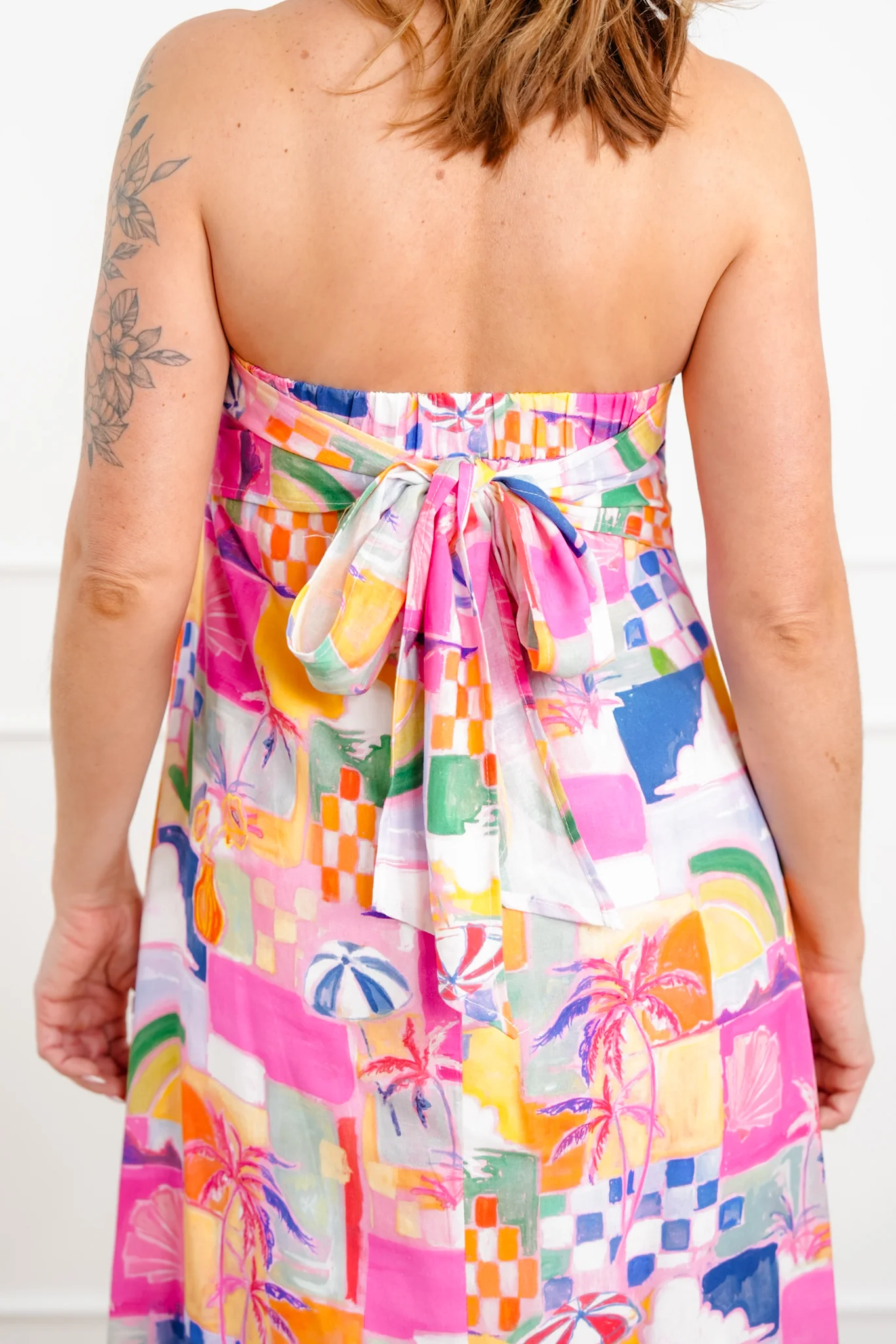 Tropical Vacation Print Sleeveless Maxi Dress with Tie Back - Image 3
