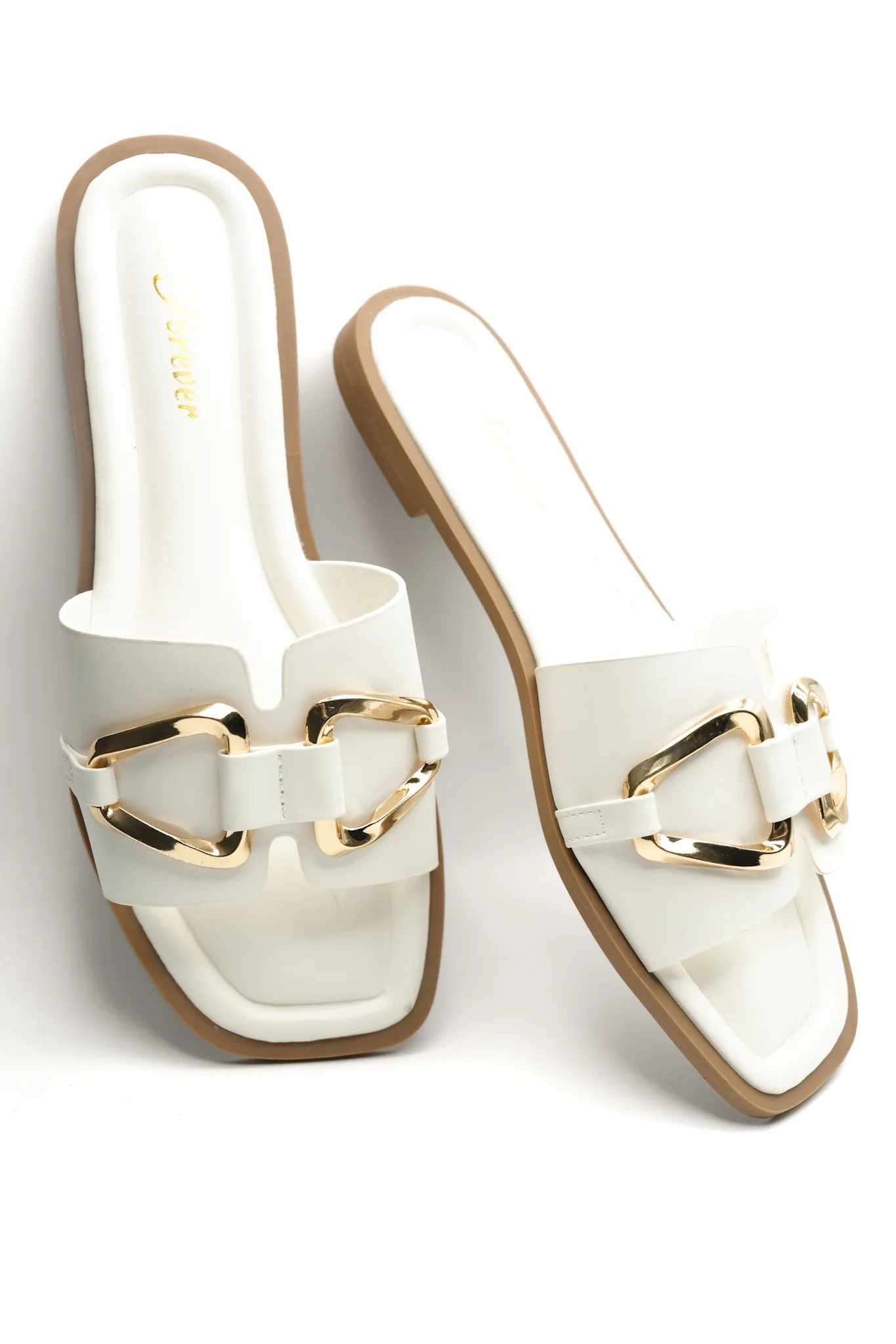 Vegan Leather Slide Sandal with Gold Buckle - Image 5