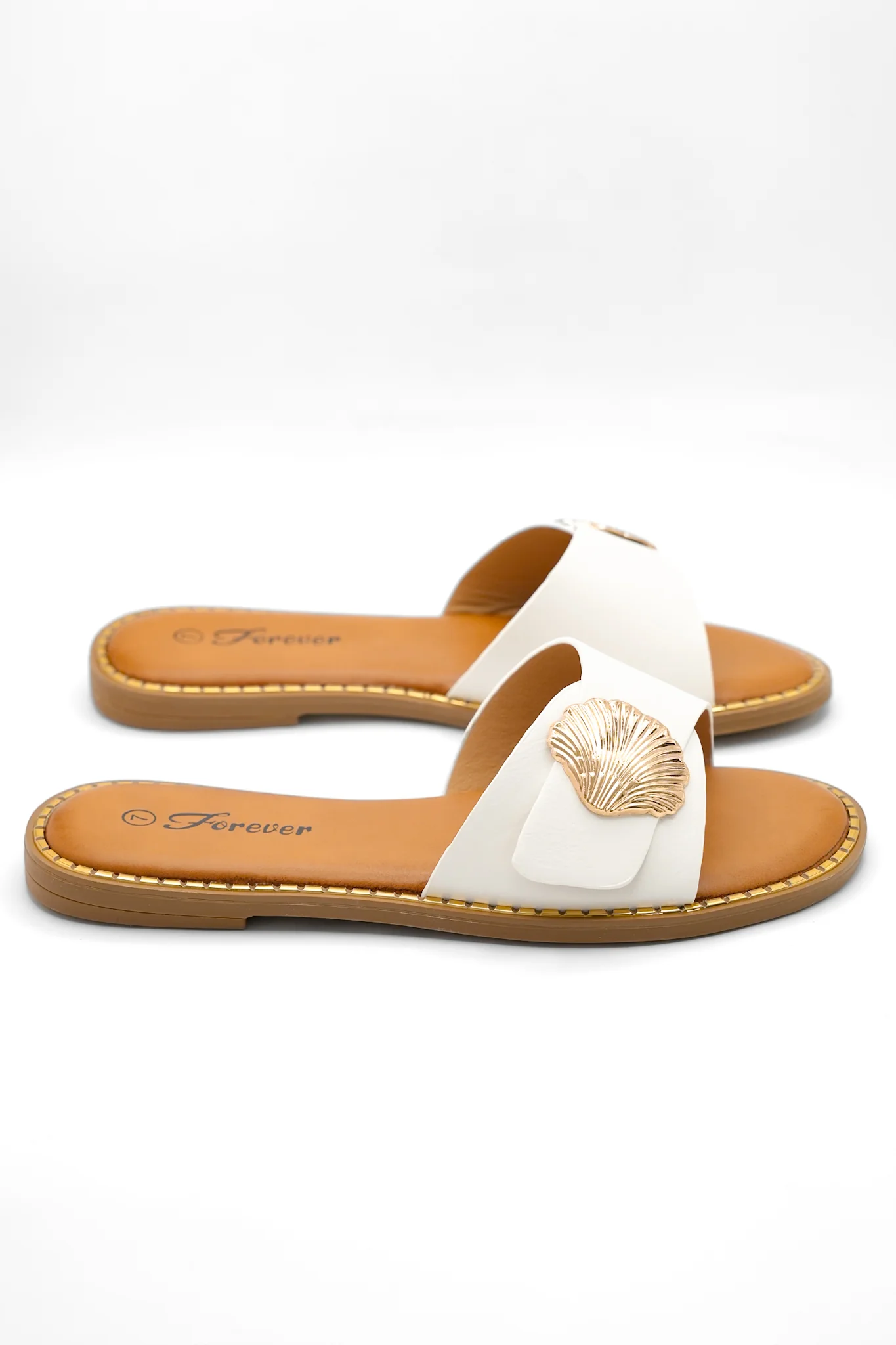 Vegan Leather Slide Sandal with Shell Accent - Image 5