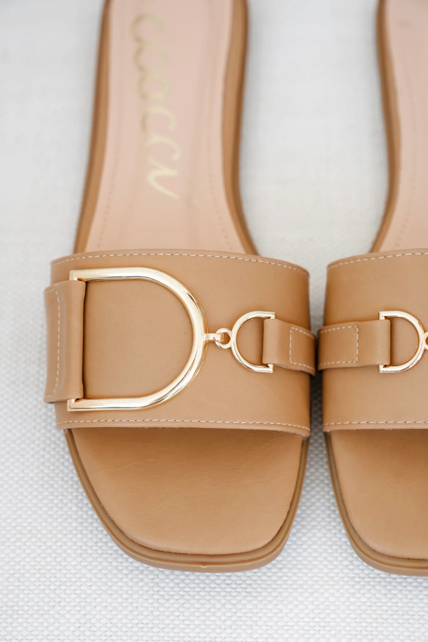 Vegan Slide Sandal with Gold Buckle Accent - Image 6