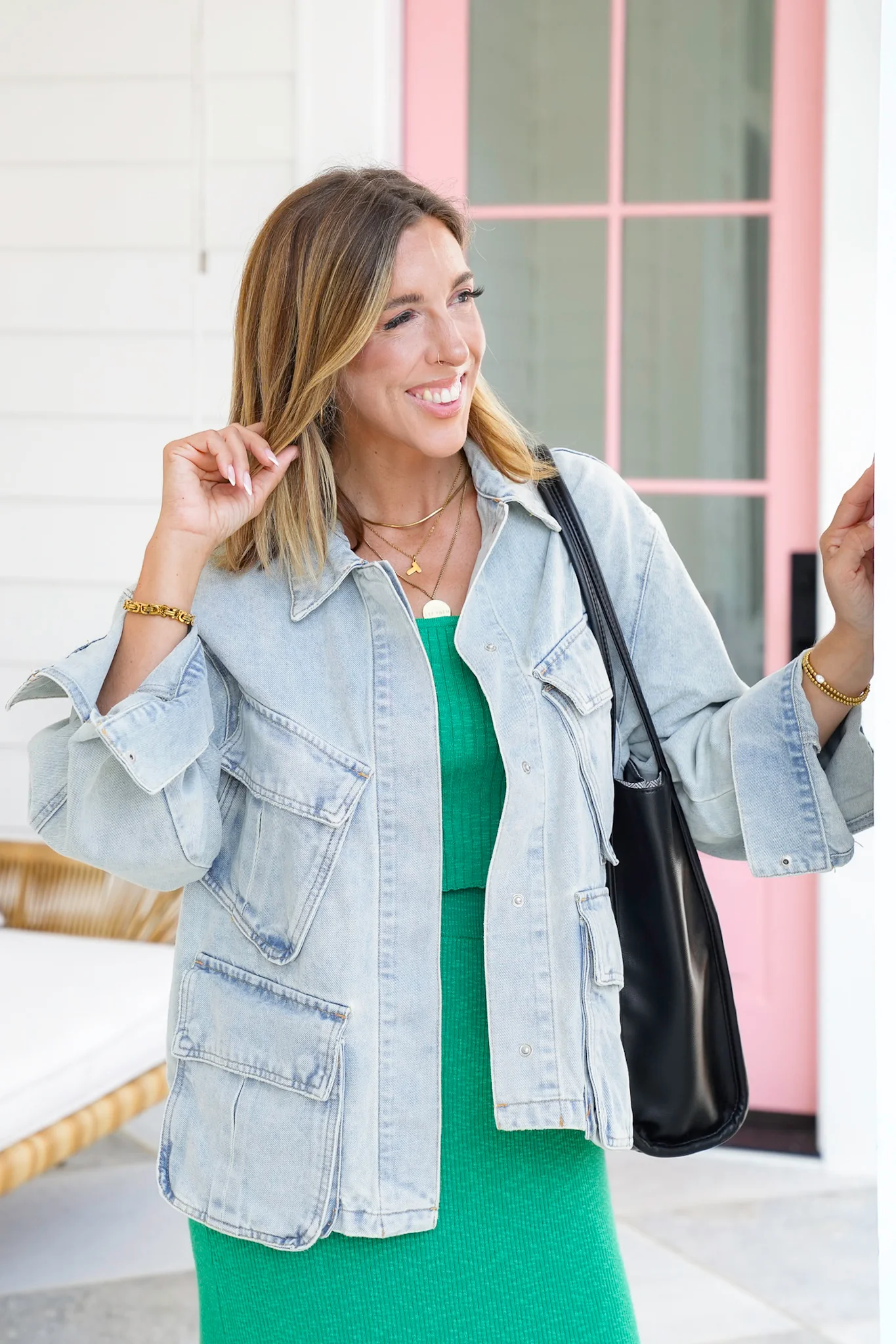 Restock! Veveret Light Wash Long Sleeve Utility Jacket