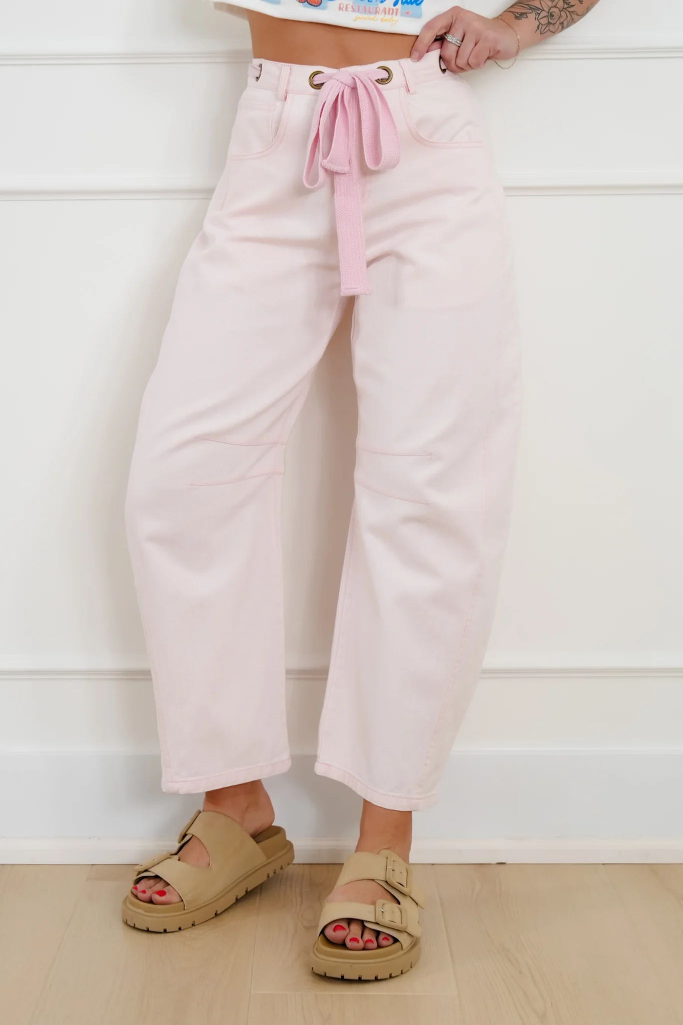 Restock! Wash High Waist Barrel Pants with Belt - Image 2