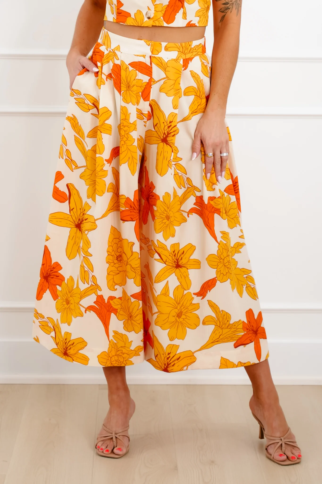 Yellow Floral Print Top and Pants Set - Image 3