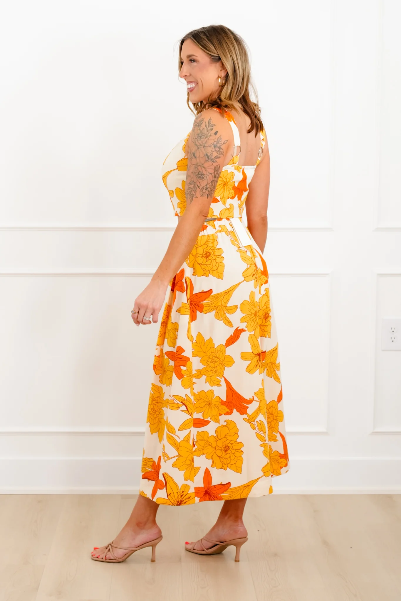 Yellow Floral Print Top and Pants Set - Image 4
