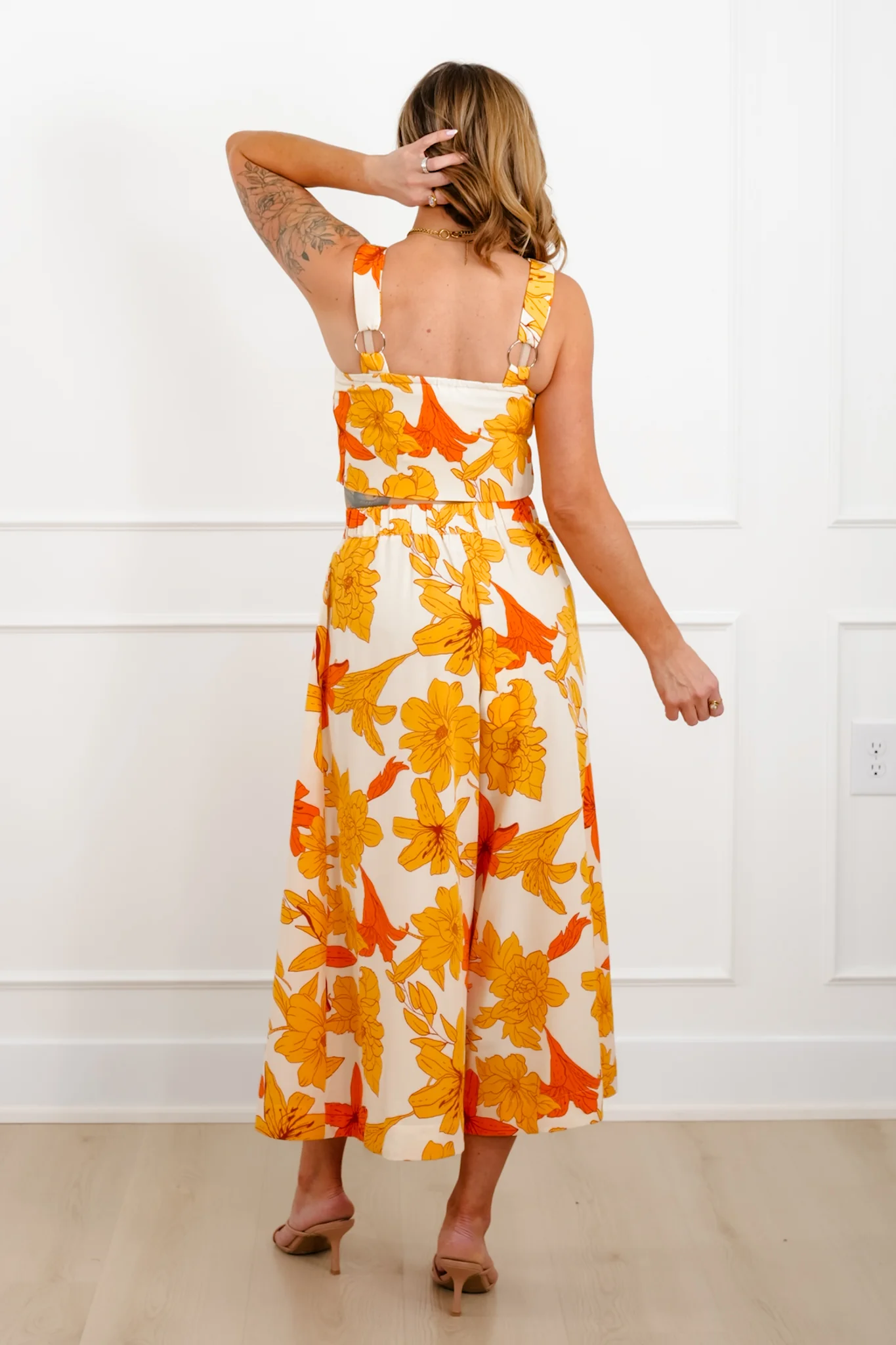 Yellow Floral Print Top and Pants Set - Image 5