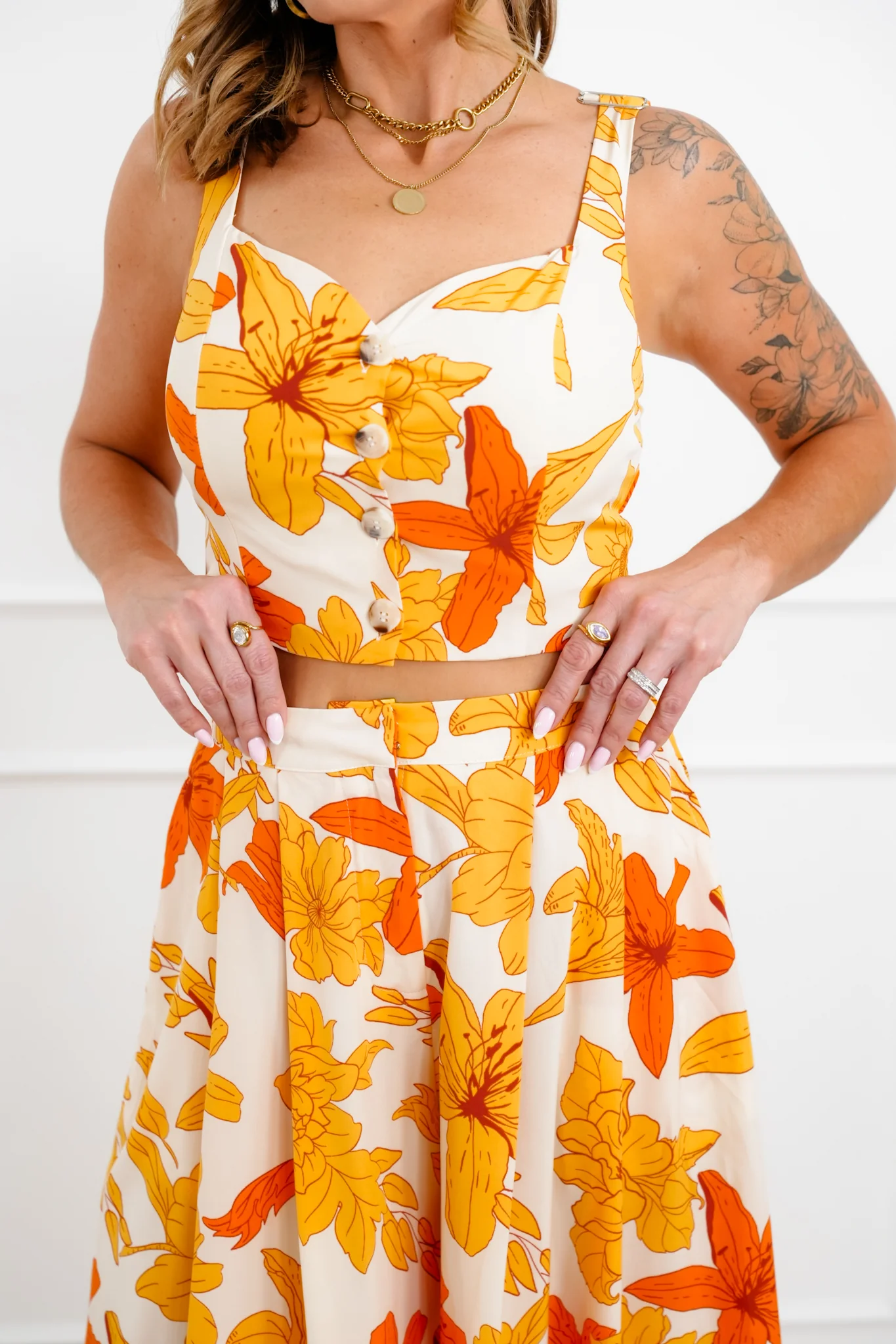Yellow Floral Print Top and Pants Set - Image 7