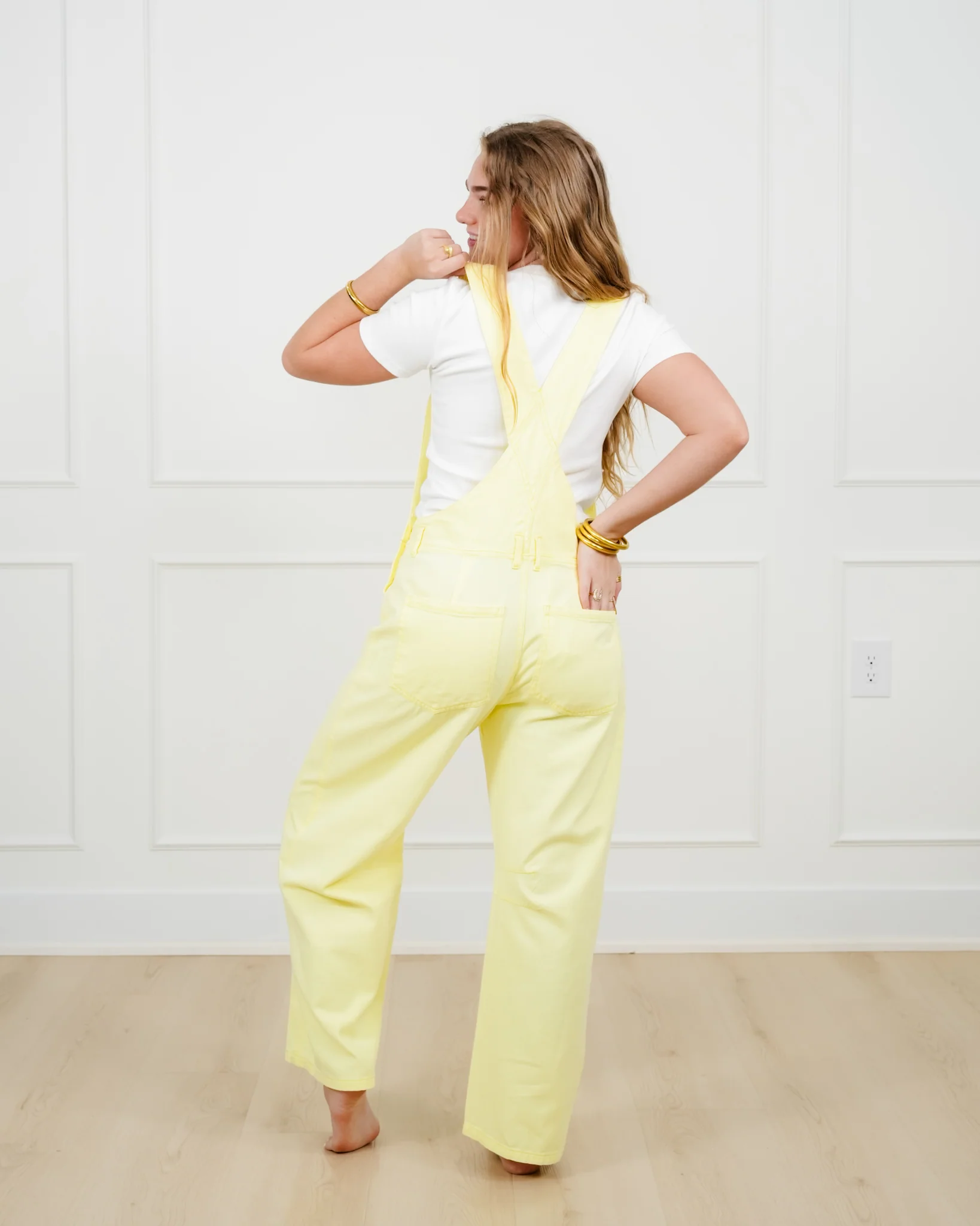 Yellow Washed Twill Barrel Leg Overalls - Image 4