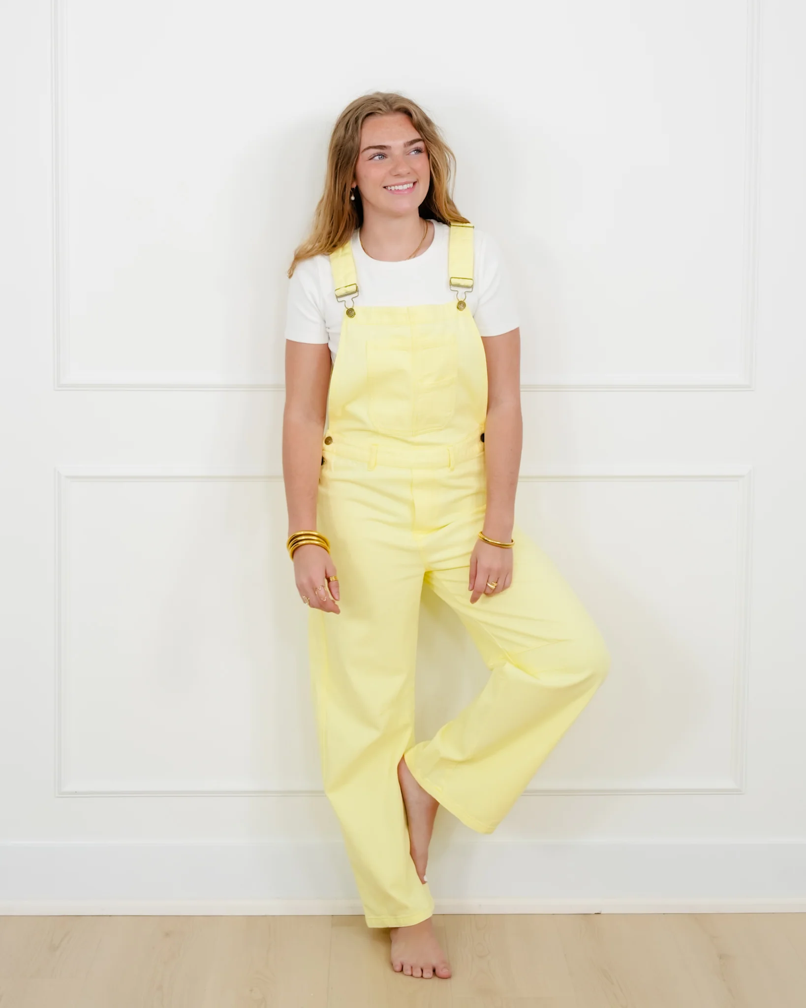 Yellow Washed Twill Barrel Leg Overalls - Image 6